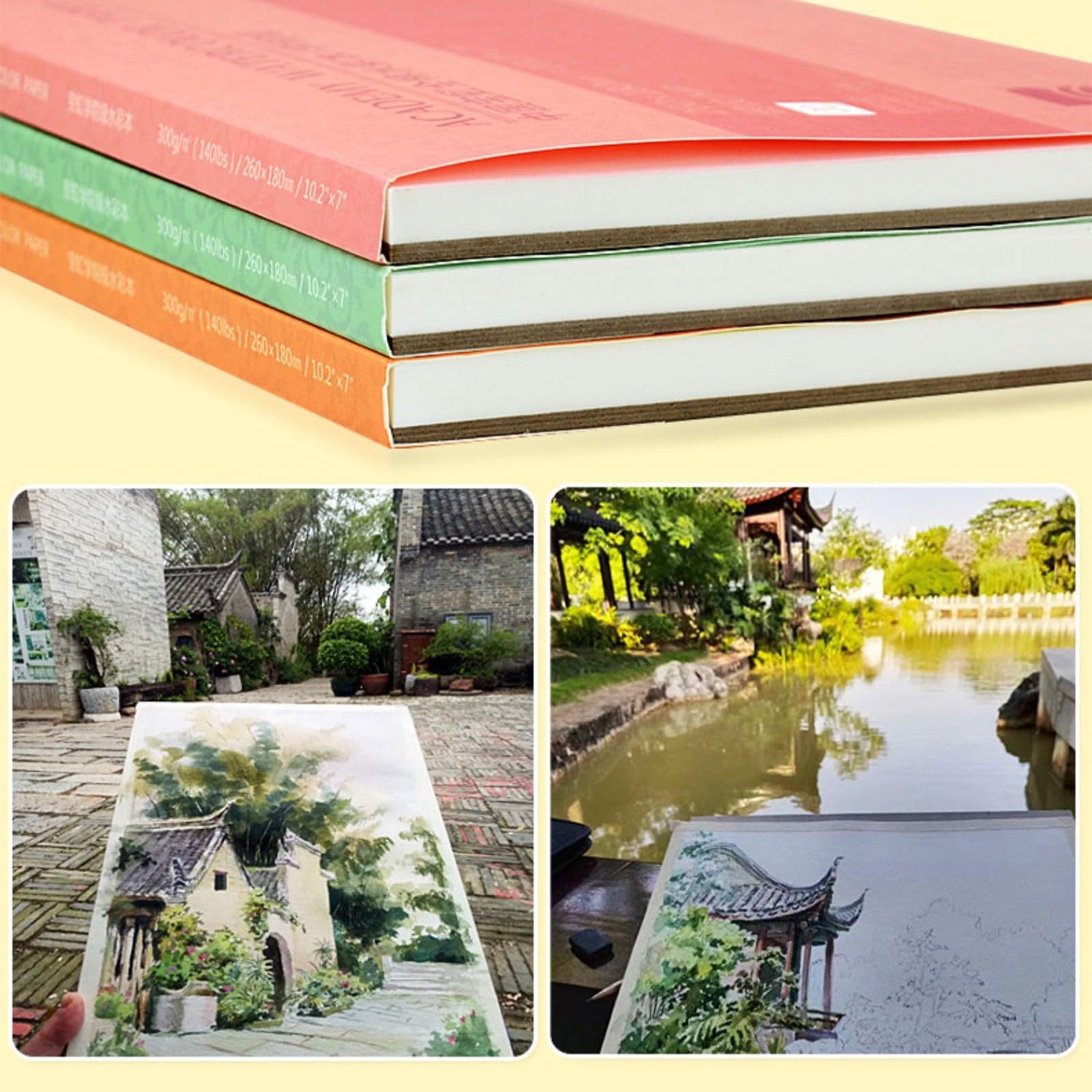 300 g Baumwoll Aquarellpapier, 20 Blatt, säurefrei, Künstlerblock, Mehrzweck Skizzenbücher aus Baumwolle für Mixed Media Kunstprojekte, hochsaugfähiges Aquarellpapier