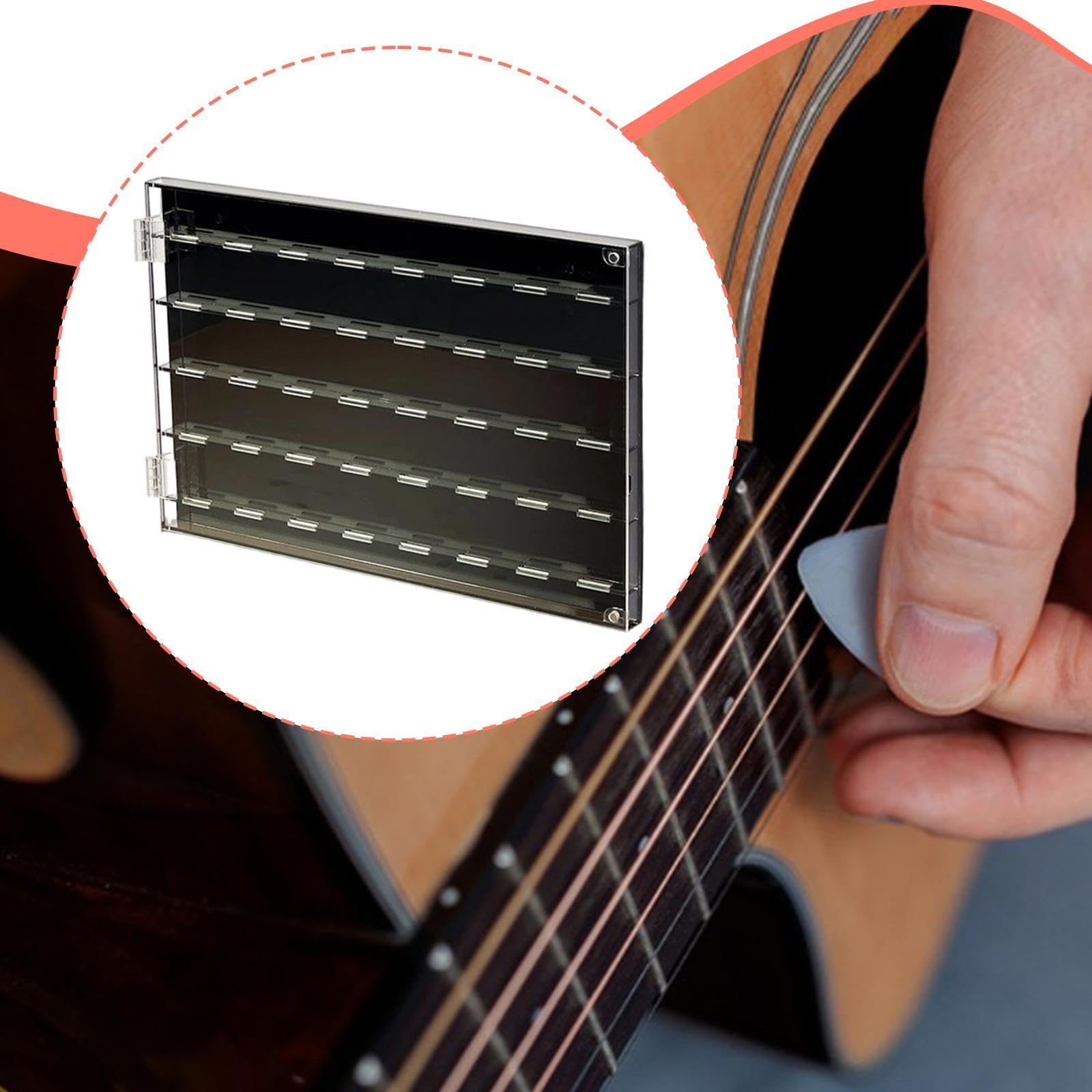Milageto Caja Acrílica para Púas de Guitarra con Gran Capacidad Estuche de Almacenamiento Transparente Organizador de Accesorios Musicales Adecuada para Colecc, 32.5 X 21.5 X 2.2 Cm