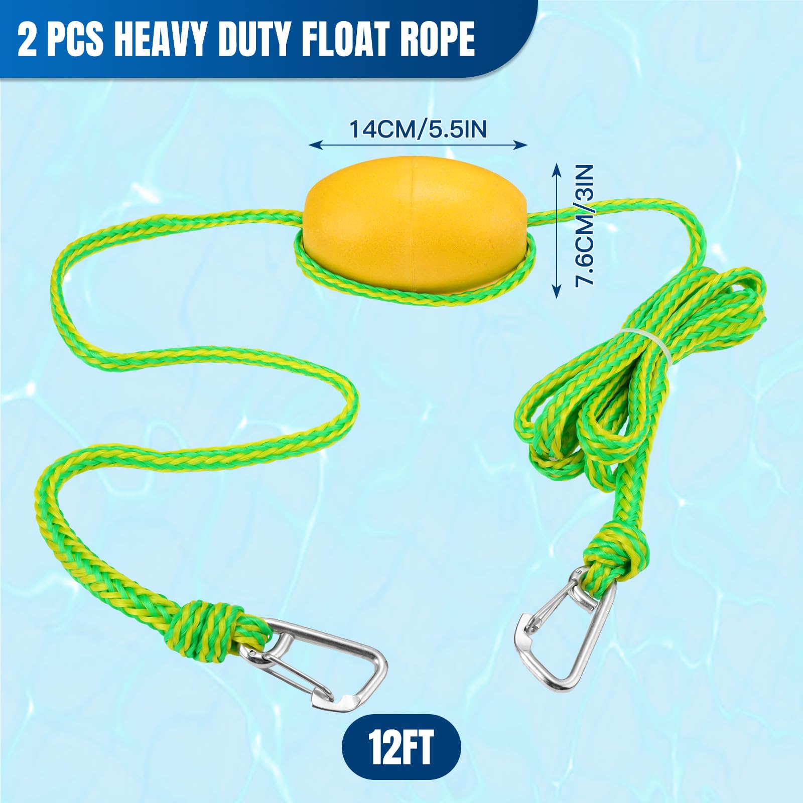 GliCraft 2 Pcs 12 ft Kayak Heavy Duty Float Rope Tow Line with Anchor Marker Buoy Stainless Steel Hook Drift Sock Harness for Fishing Floating Accessories