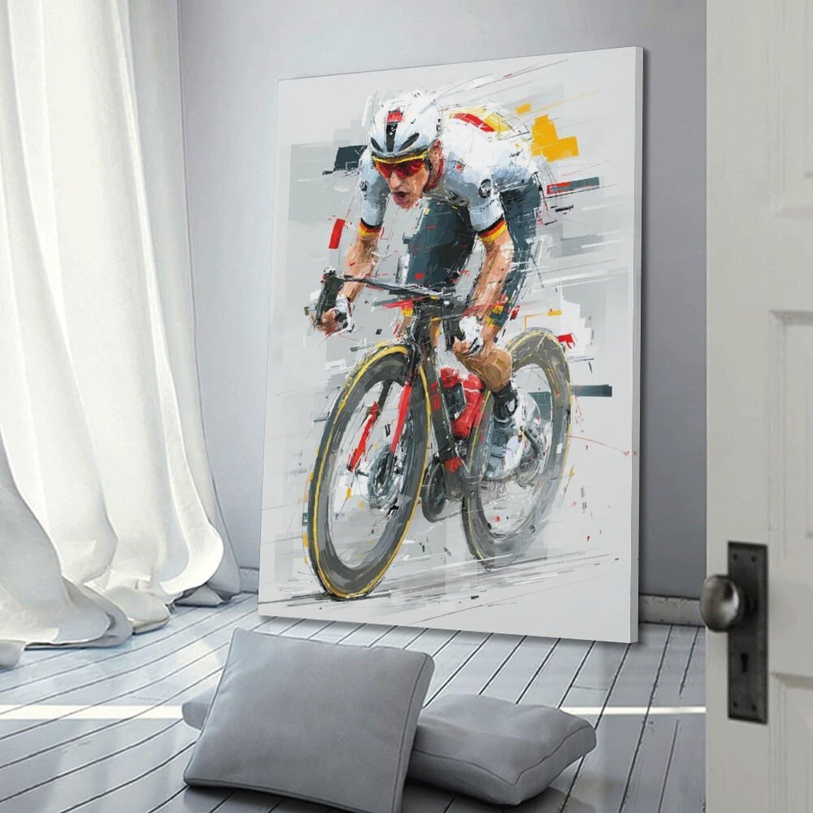 XKUGA Poster con stampa su tela, motivo: corsa ad acquerello, ciclismo, bici da strada, sport, estate, moderno, decorativo, decorazione artistica da parete per famiglia, grotta degli uomini, sala