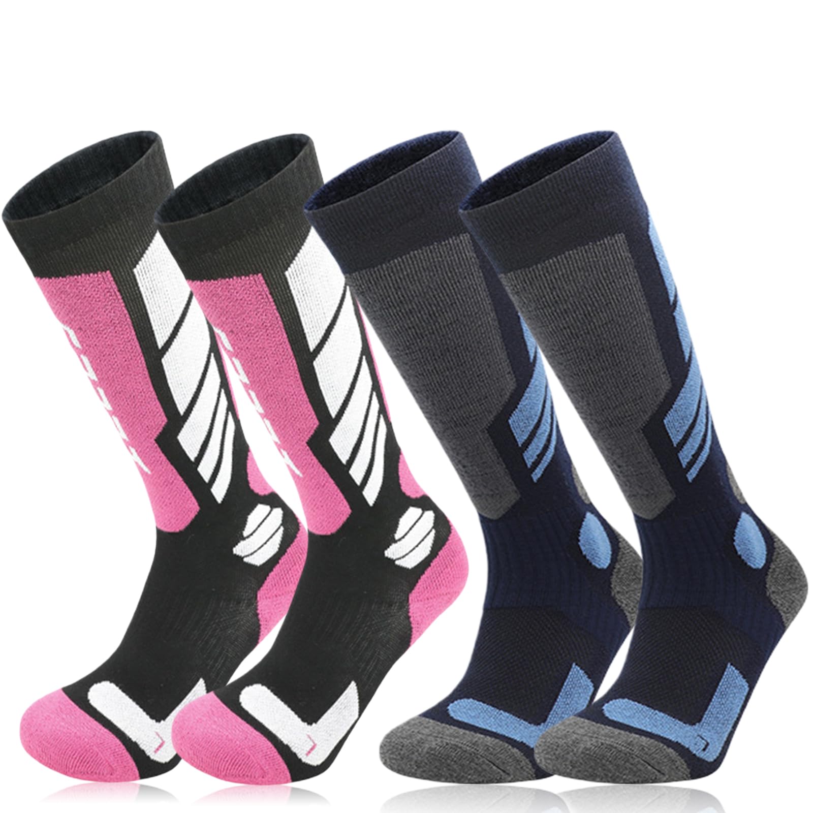 flintronic 2 paia Calzini da Sci Termici, Traspiranti a Compressione Fino al Ginocchio per Climi Freddi, Escursionismo, Caccia, Snowboard