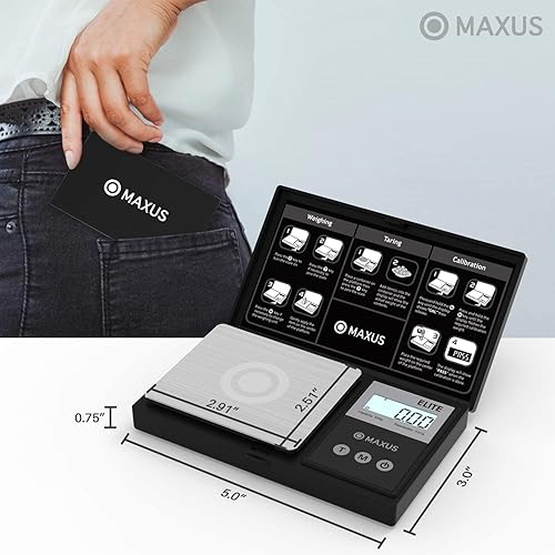 Miniatura 2 de Báscula de precisión de gramos 200 g x 001g báscula digital de bolsillo de Maxus Elite báscula pequeña de hierbas de joyería mini báscula de Negro