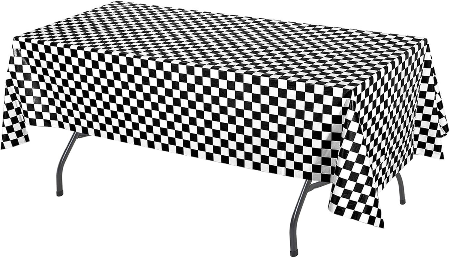 AnapoliZ Black Checkered Tablecloth Plastic | 3 Pcs Pack - 54” Wide x 108” Long | Black and White Checkered Disposable Table Cover | Checkered Flag Tablecloth | Retro, Diner, Racing Party Décor