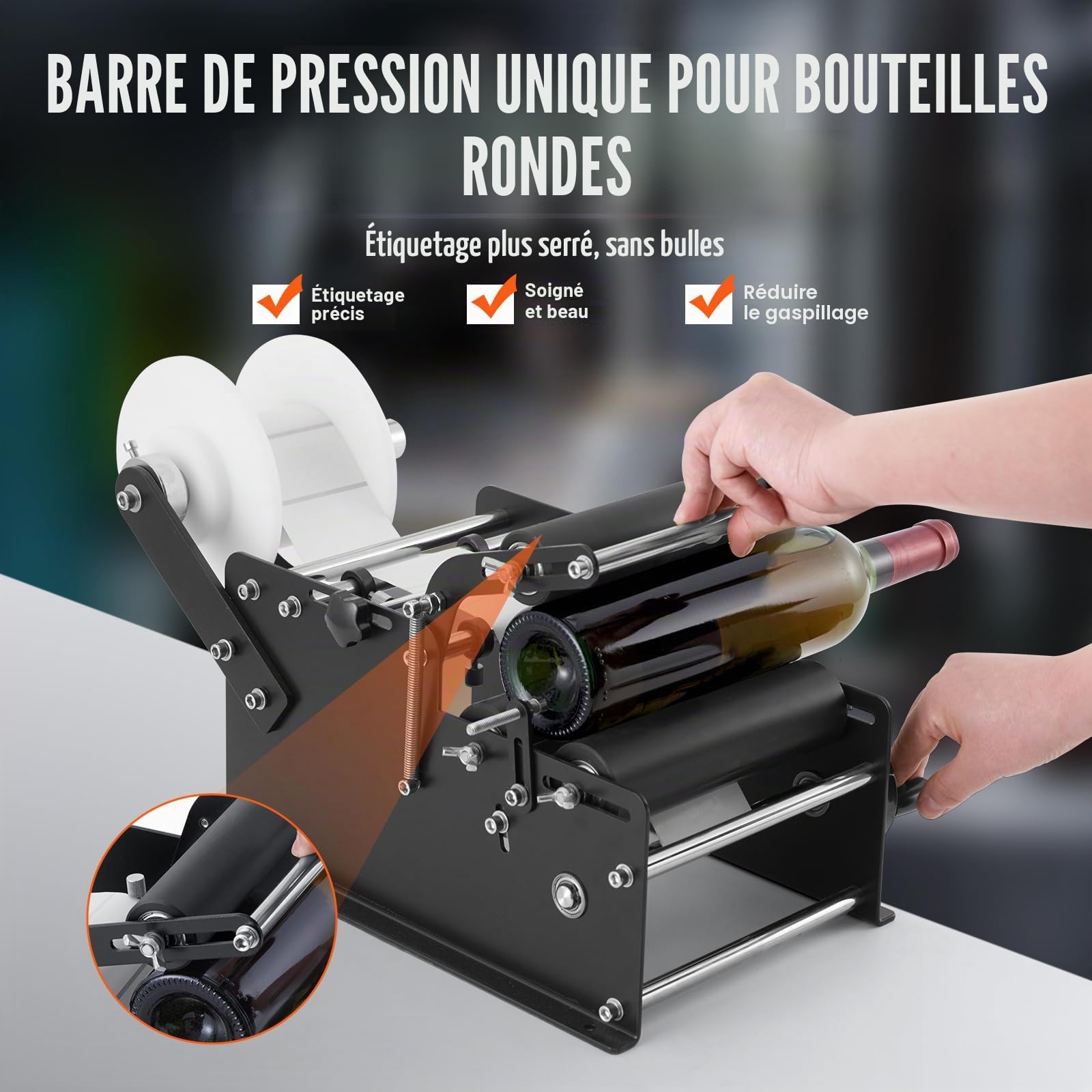 VEVOR Étiqueteuse manuelle ronde, 15-20 pièces/min, applicateur d'étiquettes pour bouteilles rondes, étiqueteuse manuelle réglable adaptée aux étiquettes de bouteilles longueur/largeur entre 10-130 mm