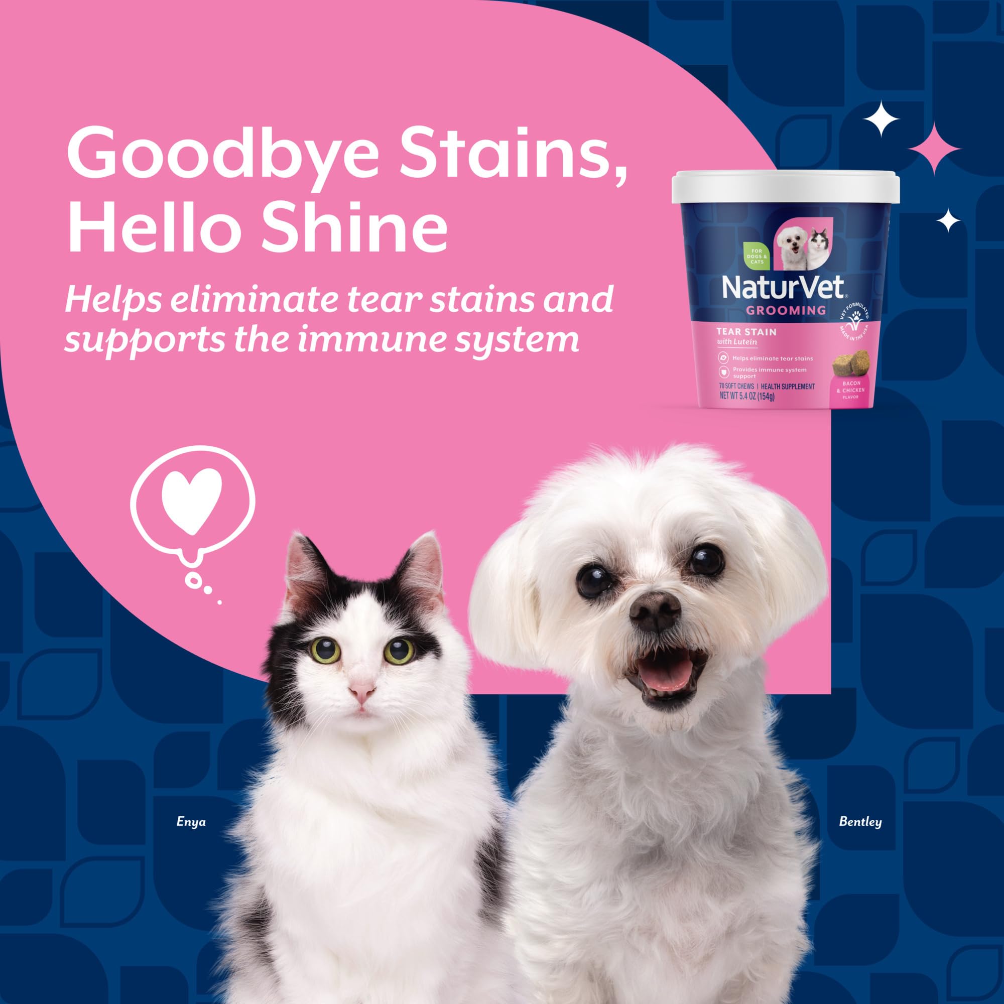 NaturVet Tear Stain Plus Lutéine - Élimine les taches disgracieuses de larmes - Amélioré avec de l'extrait de canneberge, de la racine de guimauve et de la racine de raisin d'Oregon - Pour chiens et chats - 70 mou à mâcher souples