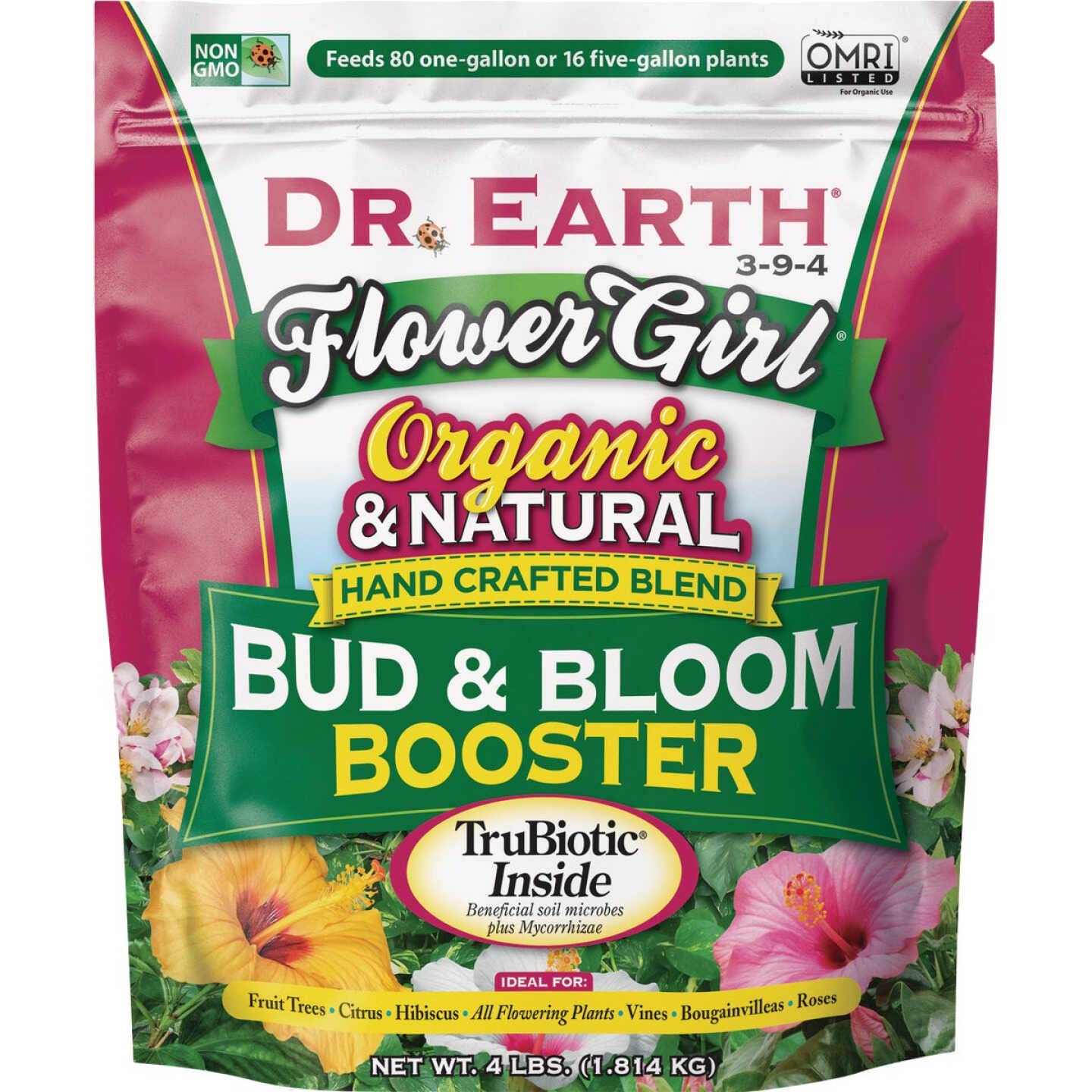 Dr. Earth Flower Girl Organic Bud & Bloom Booster 3-9-4 Fertilizer, 4-Lb Bag for Vibrant Flowers