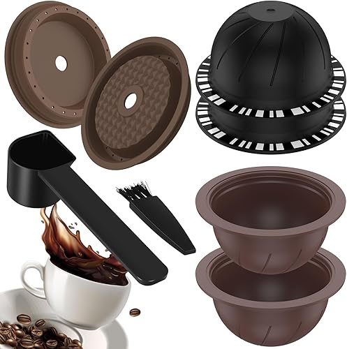 Tzdxfgl 4 cápsulas recargables Vertuo para máquina Nespresso, juego de cápsulas de café reutilizables con 2 tapas de silicona, cepillo para cuchara,