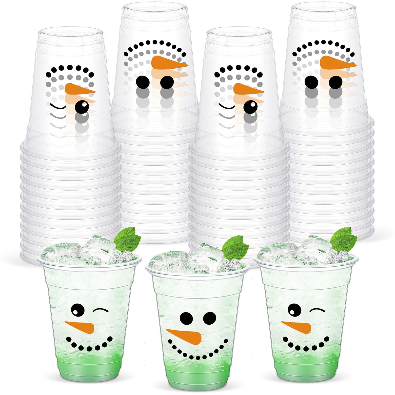 Yaomiao 50 Pcs Christmas Party Cups Bulk Christmas Plastic Party Cups Disposable Christmas Drinking Cups Clear Christmas Snowman Cups for Merry Christmas Holiday Party Supplies (12 oz, Snowman)