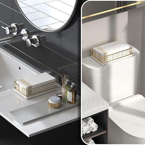 Vista 162 de Wican Bandeja para toallas de invitados para baño, soporte de servilletas de roble y hierro para tocador, mesa de comedor, cesta de madera