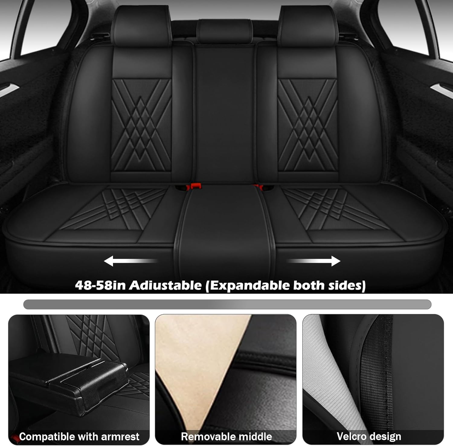 Car Seat Covers for Chevy Traverse 2009-2026, 5 Piece Set Nappa Leather Non-Slip Seat Protectors, Breathable Seat Cover Set. (Standard 5 Seats, Black Red)