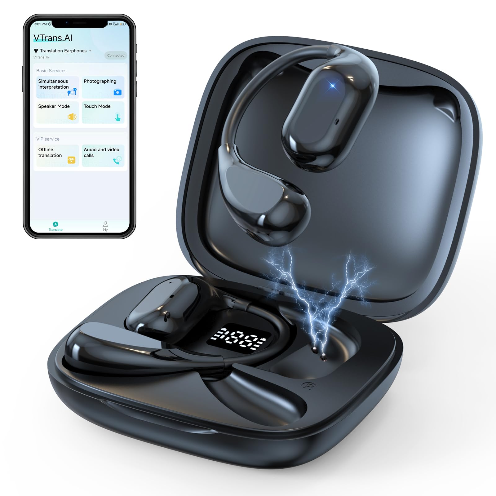 Olycism Real Time Translation Earbuds - AI Translator Earbuds with 150 Languages, Long Battery Life, Bluetooth 5.4, and 7 Modes for Seamless Communication for Meetings, Learning, and Travel