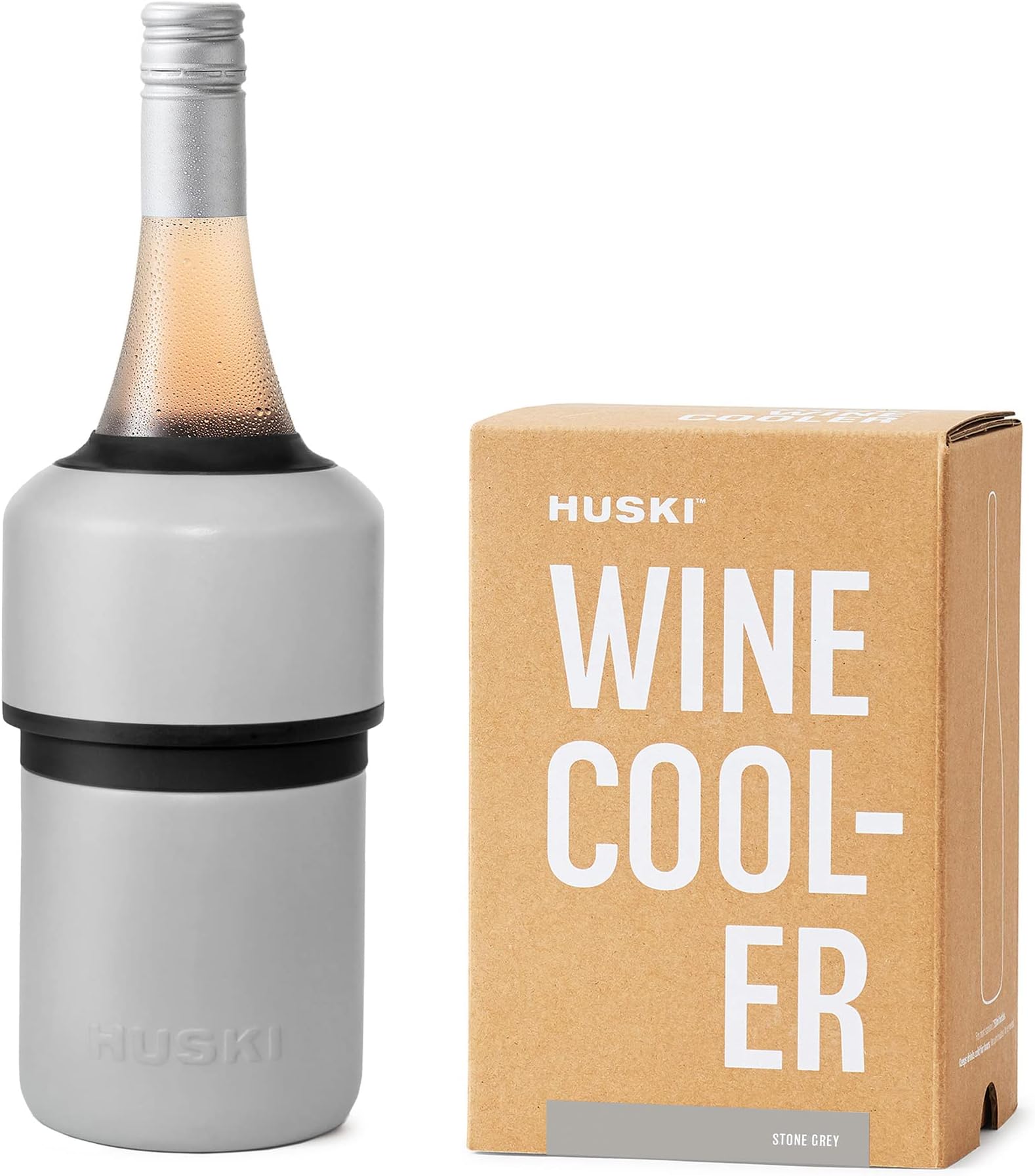 Huski Wine Cooler - Iceless Design | Keeps Wine Cold Up to 6 Hours | Next-Gen Ice Bucket | Fits Select Champagne Bottles | for Wine Lovers (Stone Grey)