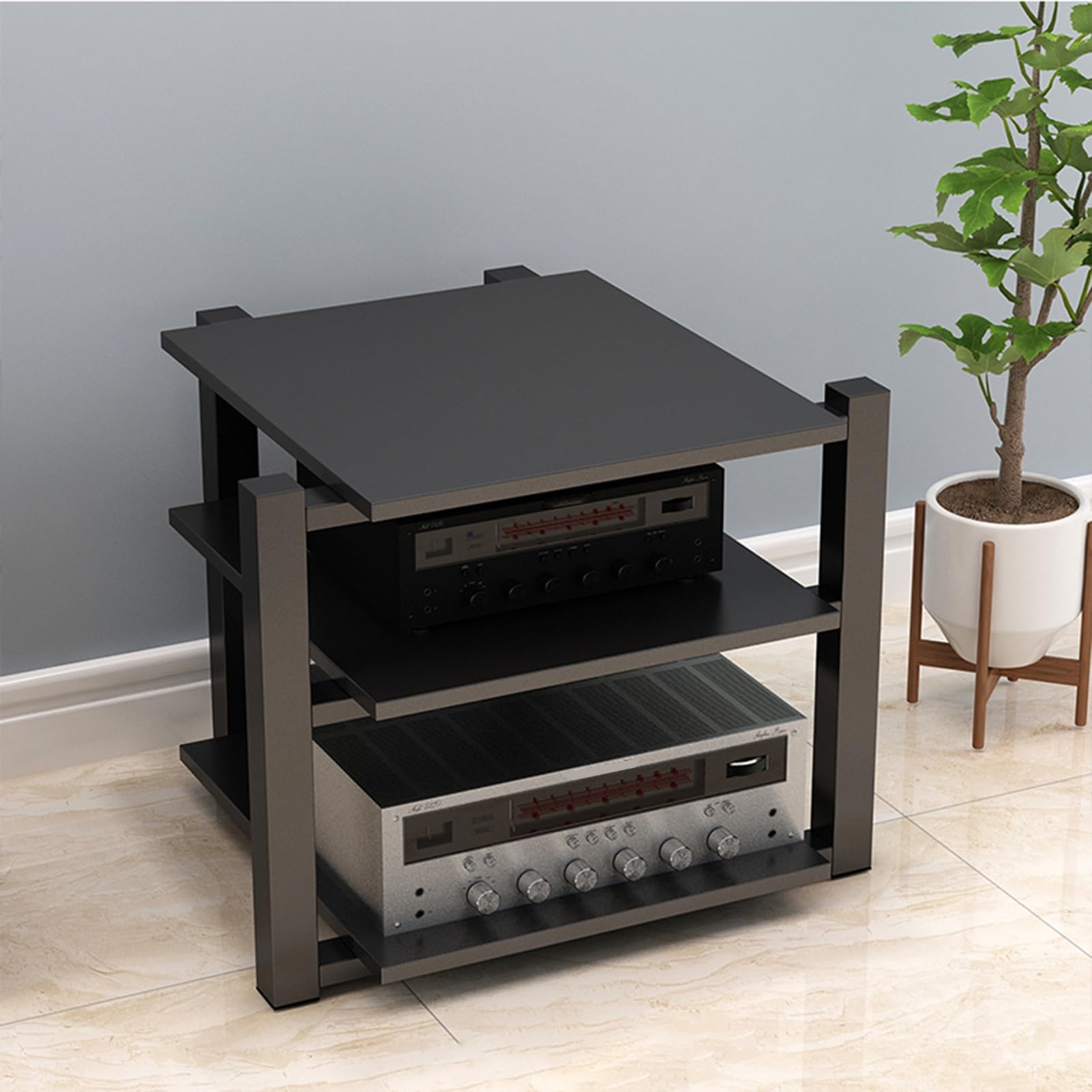 Mobiletto Audio AV - Supporto multimediale Stereo, Giradischi e Torre per componenti Audio per casa, Ufficio, teatro - Nero, 65 cm/25,6 Pollici - Soluzione di archiviazione Elegante e funzio