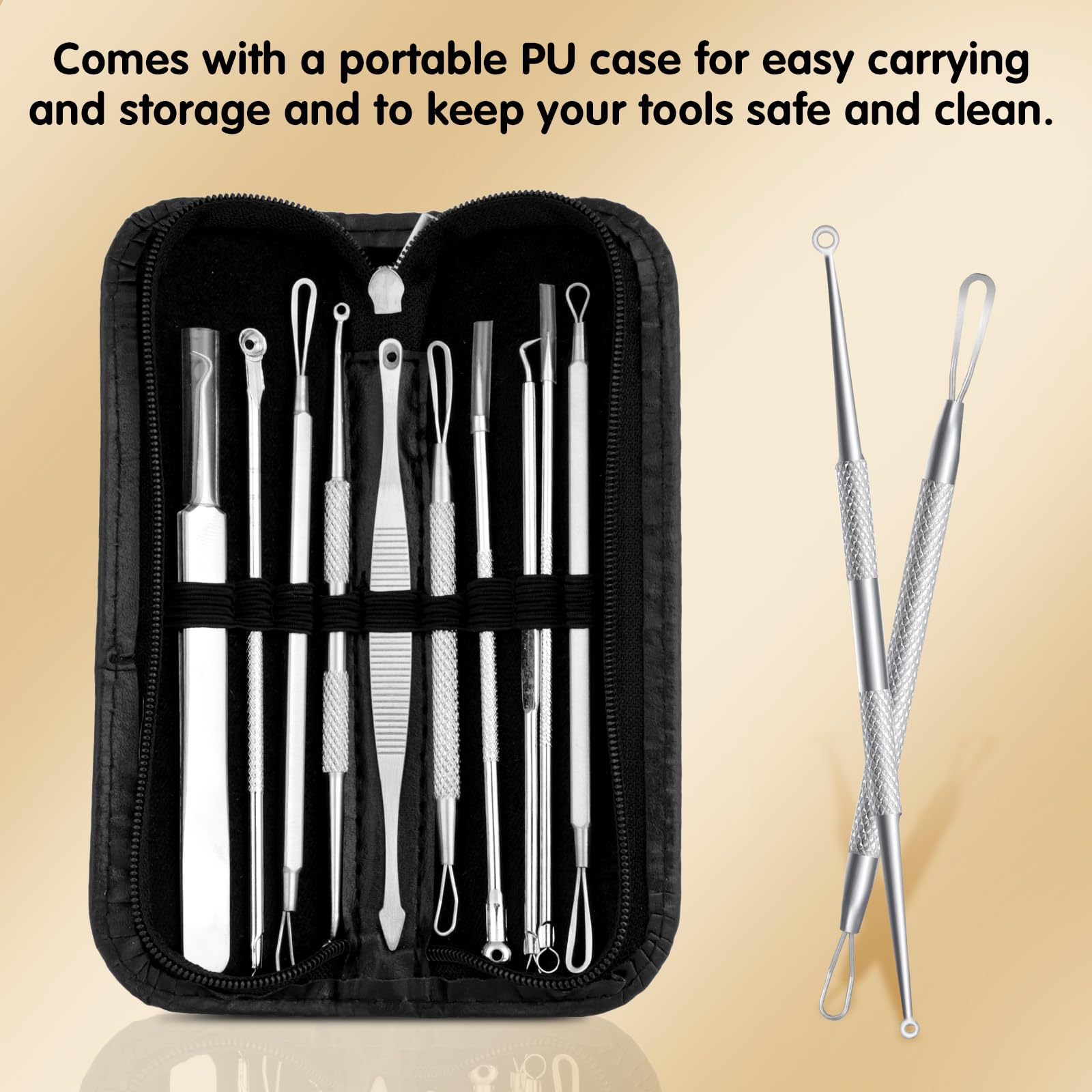 AiQInu 10 piezas Puntos Negros Kit, Herramientas para Eliminar Espinillas, Extractor de Acné Kit Blackhead Remover de Acero Inoxidable, Adecuado para Espinillas, Acné y Otras Impurezas de La Piel