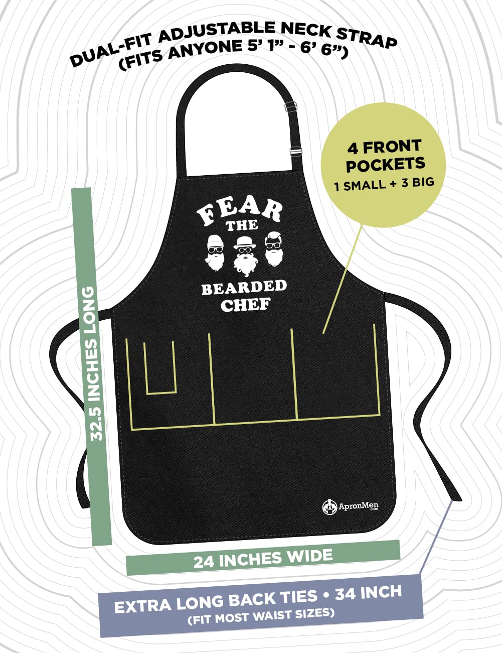 ApronMen Fear The Bearded Chef - Delantal para barbacoa