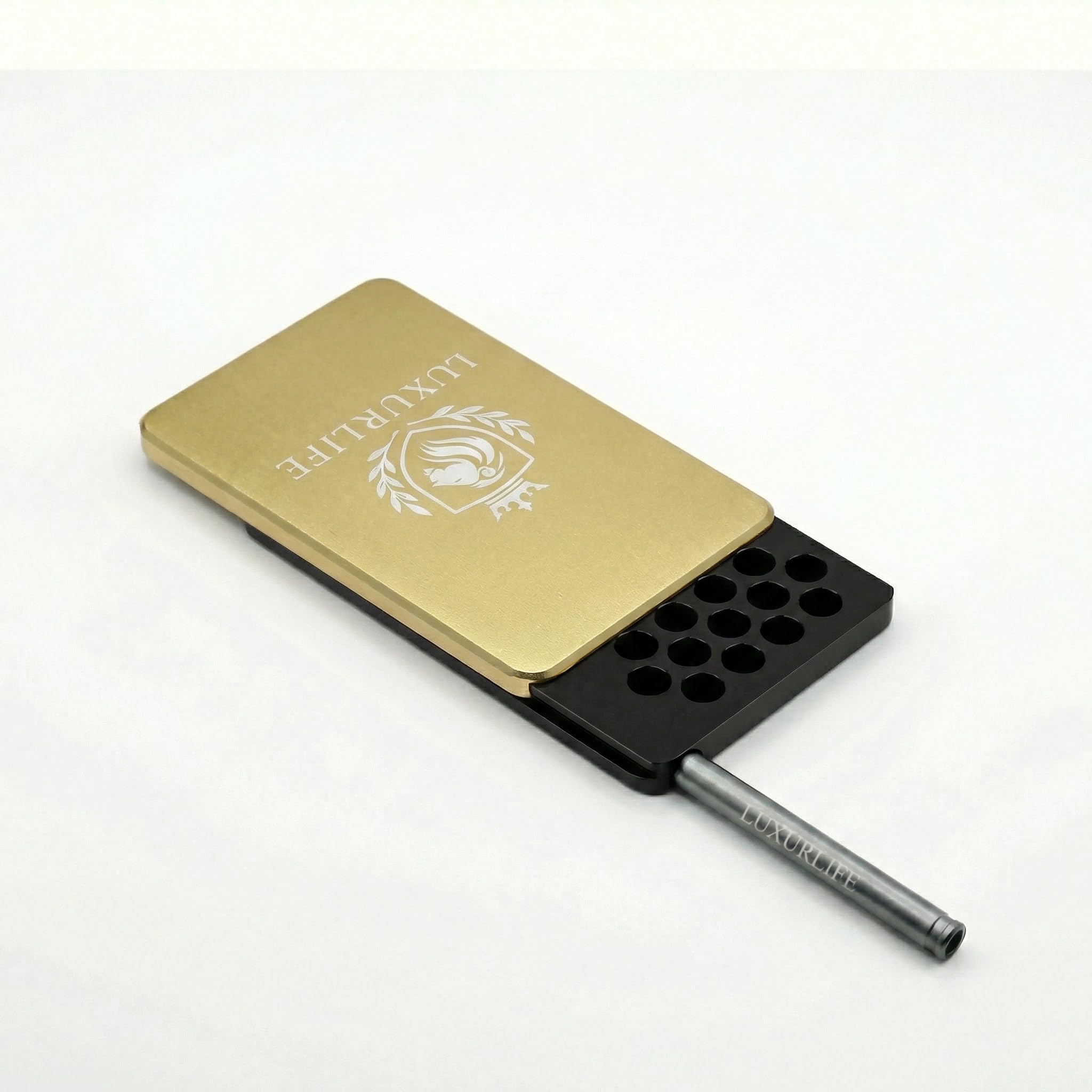 Slim 45-Hole Metal Storage Box with Laser-Engraved Lion Crest, Mirror, Gift Set
