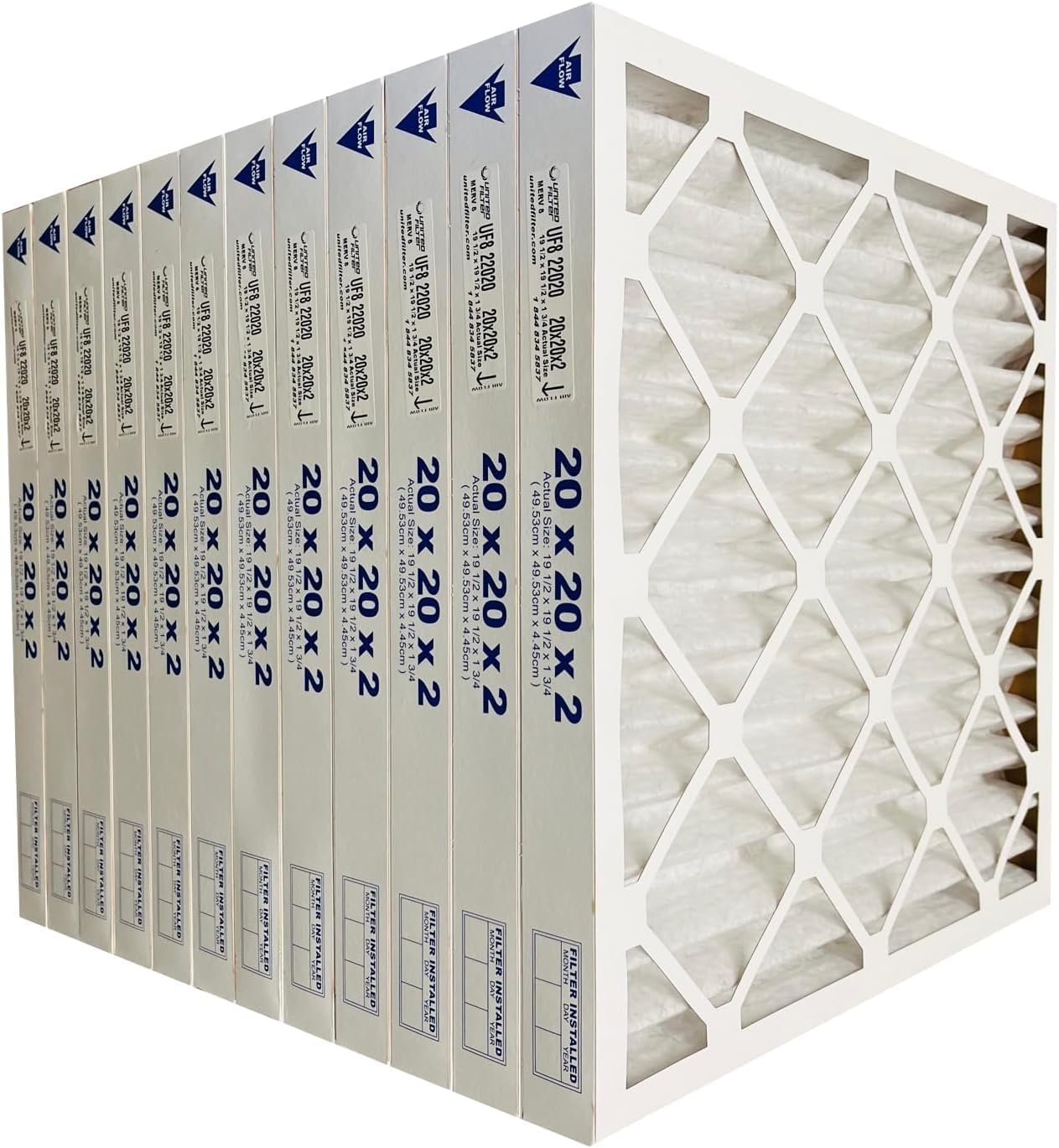 United Filter 20x20x2 MERV 8 Furnace Air Filters (12 Pack) HVAC Filters