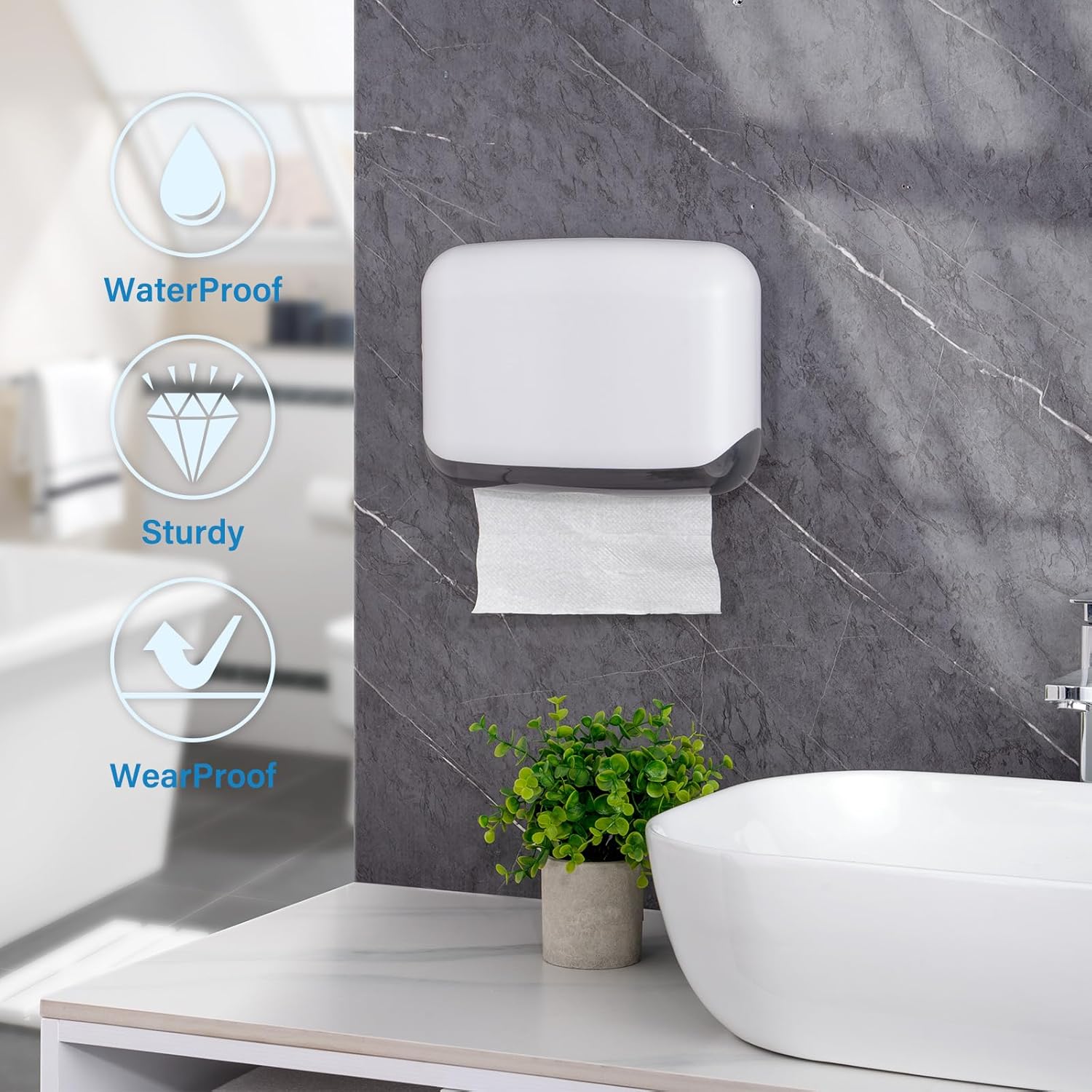 Commercial Paper Towel Dispenser Wall Mount, (200 Sheets Capacity) Multifold, Trifold, C Fold Hand Towels Dispenser for Bedroom, Bathroom, Kitchen, Toilet (White)