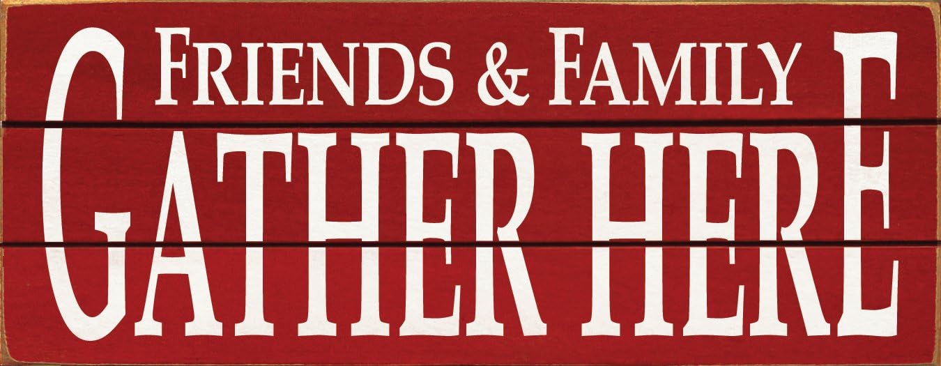 Slatted Wood Sign - Friends & Family Gather Here (Black)
