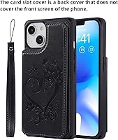 Vista 3 de iCoverCase Funda compatible con iPhone 14 Plus con tarjetero para mujer, bloqueo RFID en relieve, piel sintética con correa de muñeca de 6.7