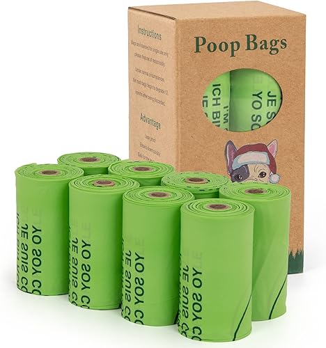 Bolsas para excrementos de perro, bolsa de basura extra gruesa para mascotas con DPI biodegradable, 8 rollos, 100% a prueba de fugas, bolsas para