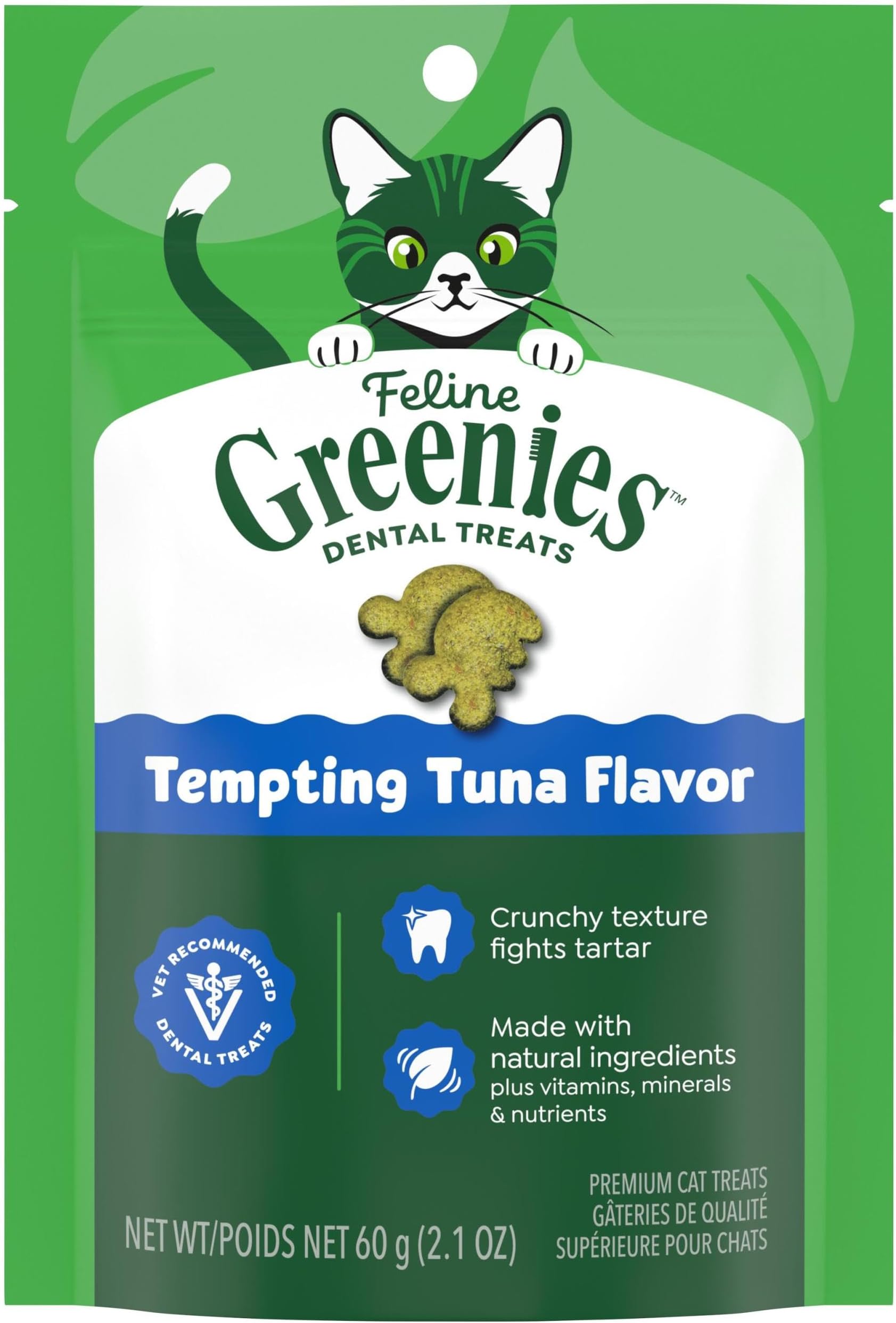 FELINE GREENIES Natural Dental Care Cat Treats Tempting Tuna Flavor, 2.1 oz. Pouch