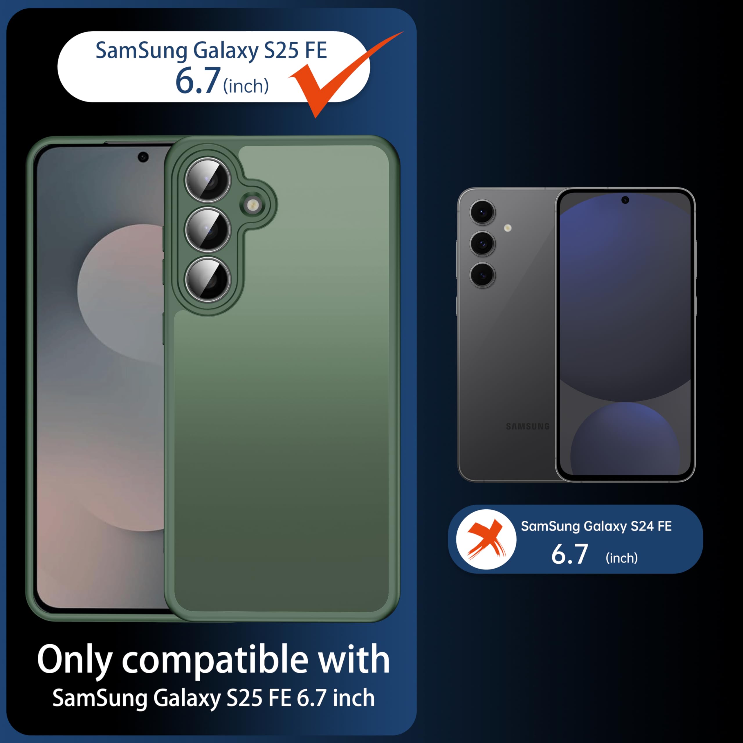 FLLAO Opaca Cover Compatibile con Samsung Galaxy S25 FE 5G con 2 Vetro Temperato, [Della Fotocamera Protezione] Anticaduta Antiurto Anti-Graffio Hard PC Glassata Traslucida Custodia Verde Scuro