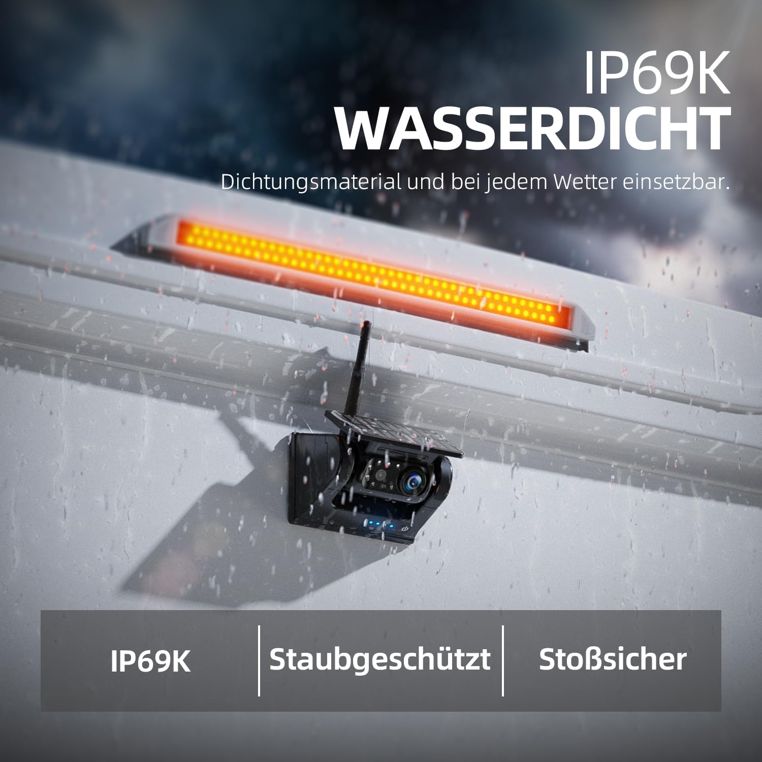 eRapta Magnetisch Solar Rückfahrkamera Kabellos 7" 1080P Monitor 9600mAh Akku IP69K Wasserdicht für Auto LKW Van RV