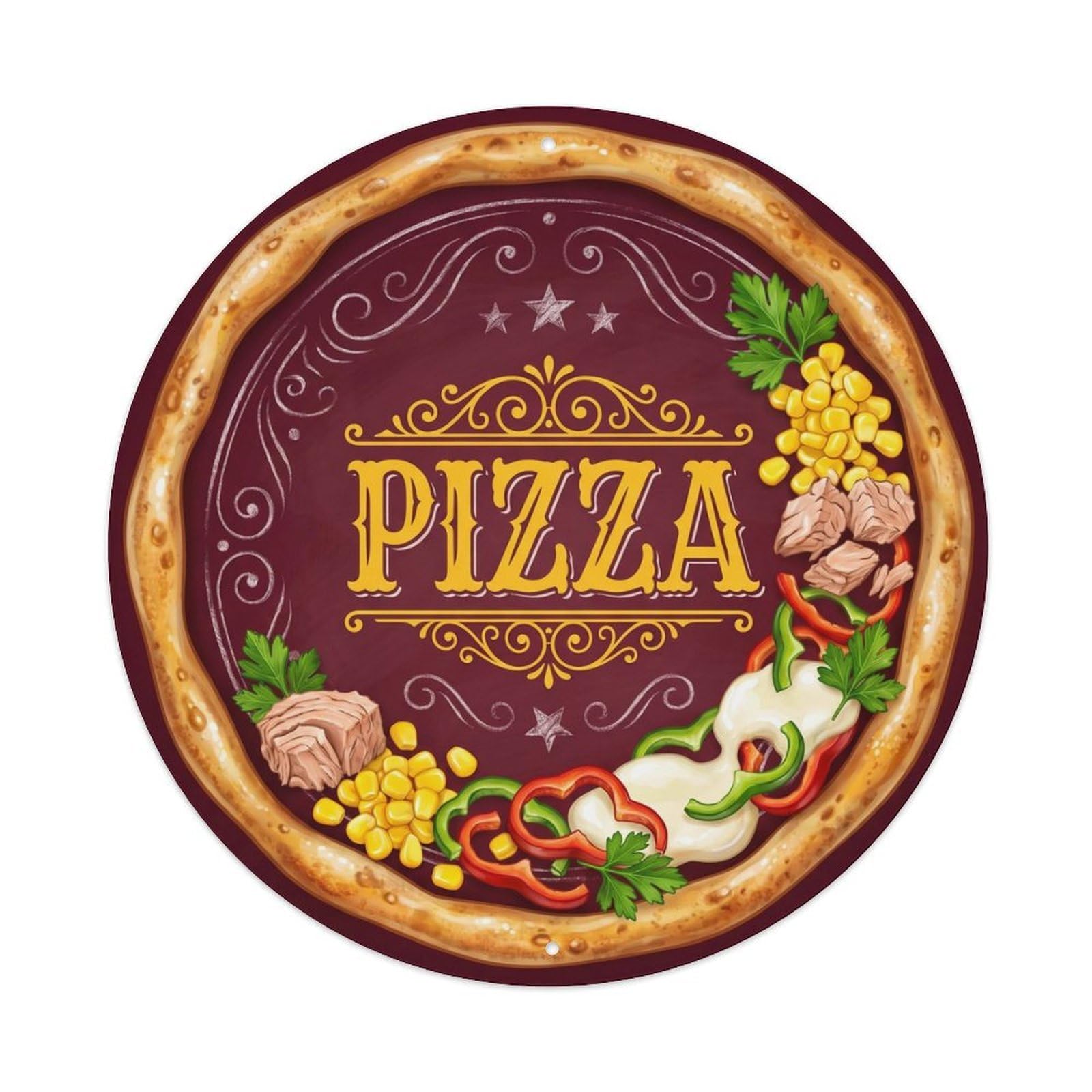 Yrnq 8X8inch Vintage Style Vintage Pizza Tuna Corn Pepper Food Decoration Metal Tin Sign