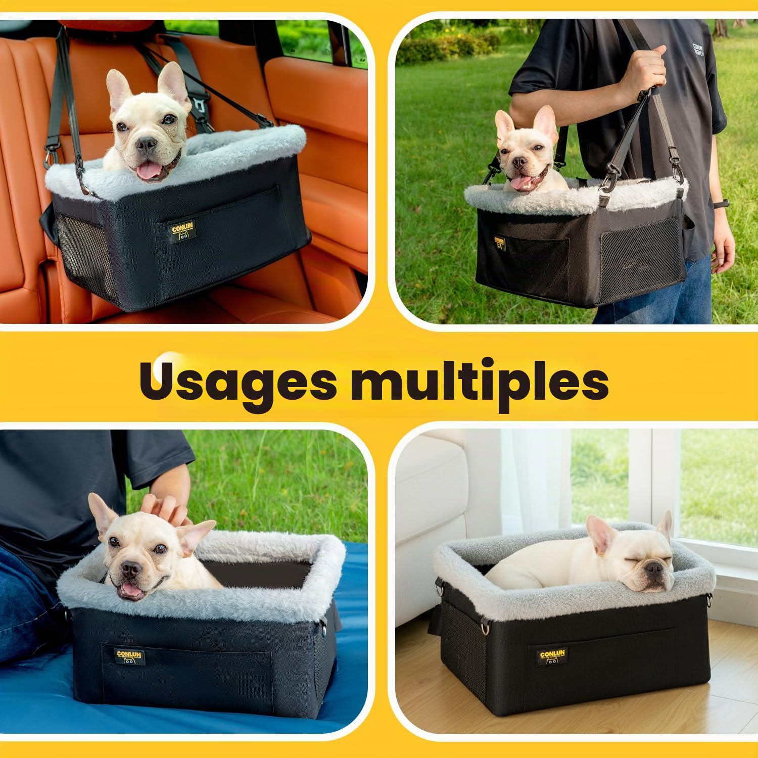 Conlun Siège Auto pour Chien de Petite Taille et Chat, Panier Chien Voiture avec Structure en Acier Renforcé, Transport Chien Voiture Imperméable avec Laisse de Sécurité, Jusqu'à 9 kg (40x33x22 cm)