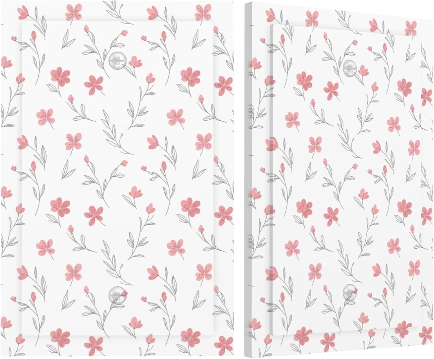 Light Switch Cover Pink Floral Gray Leaves Branche Decorative Switch Plates 1 Gang Blank No Device Outlet Covers Electrical Wall Plates for Bathroom Bedroom Decor