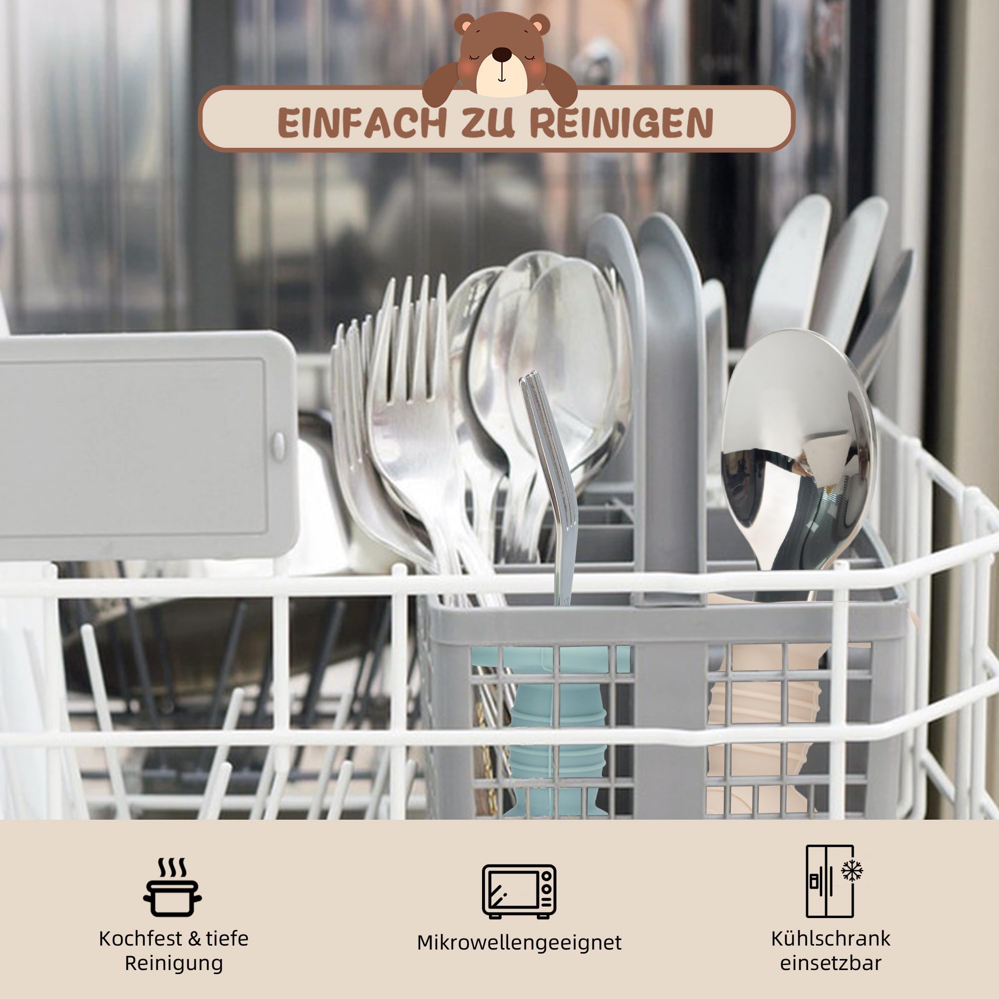 MOJINL Set of 4 Baby Cutlery Set from 1 Year, BPA-Free Silicone Baby Cutlery Set - Image 4