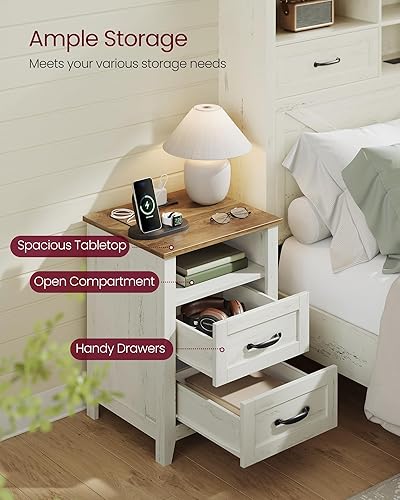 Miniatura 6 de VASAGLE LIRY Collection - Mesitas de noche de granja con estación de carga, juego de 2 mesitas de noche, mesas auxiliares con 2 cajones,