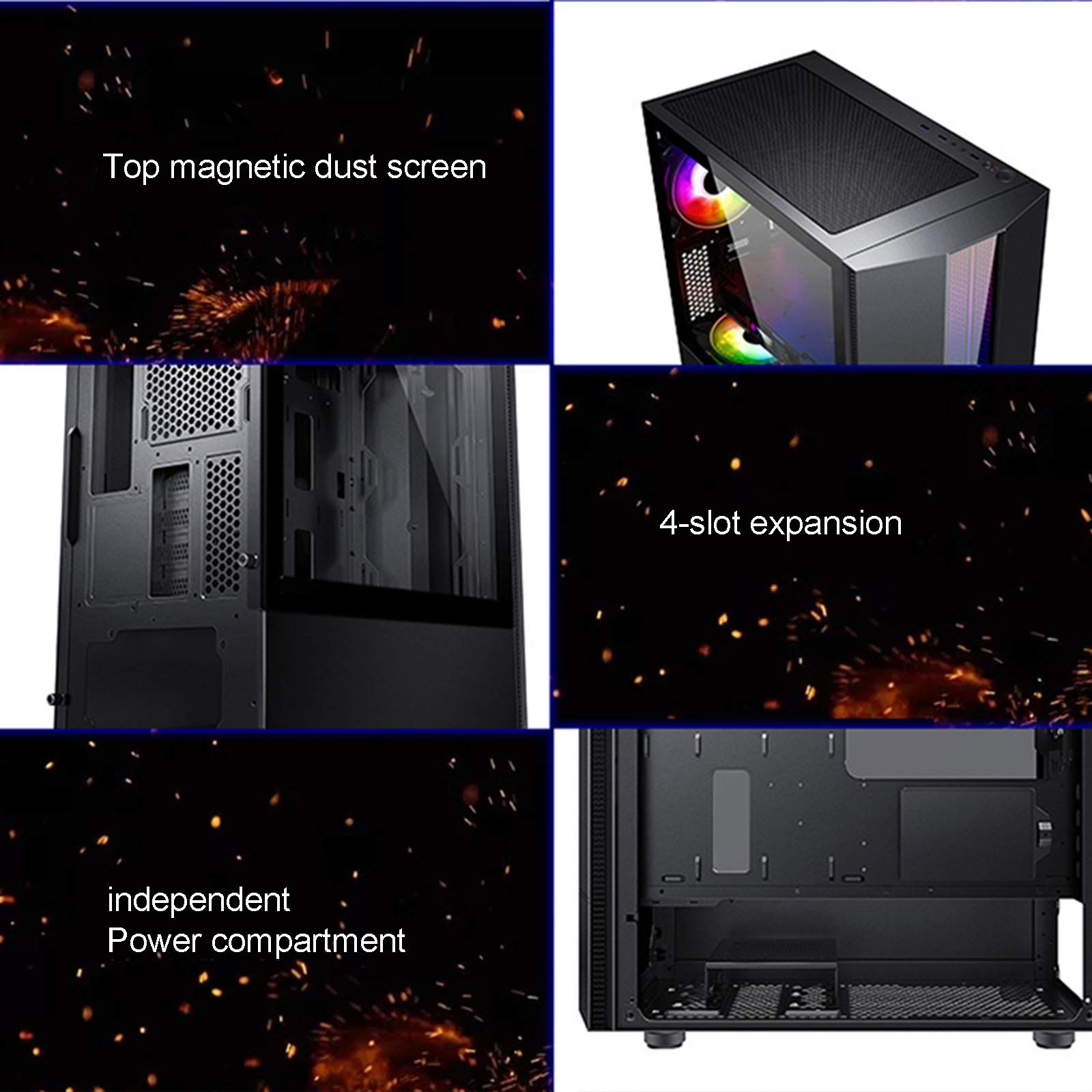 Caso Computer Case ATX Mid Tower PC Gaming - Porta USB Anteriore - Quick-Release Vetro temperato Pannello Laterale - Sistema di Gestione dei Cavi - Pronto Water-Cooling - Nero