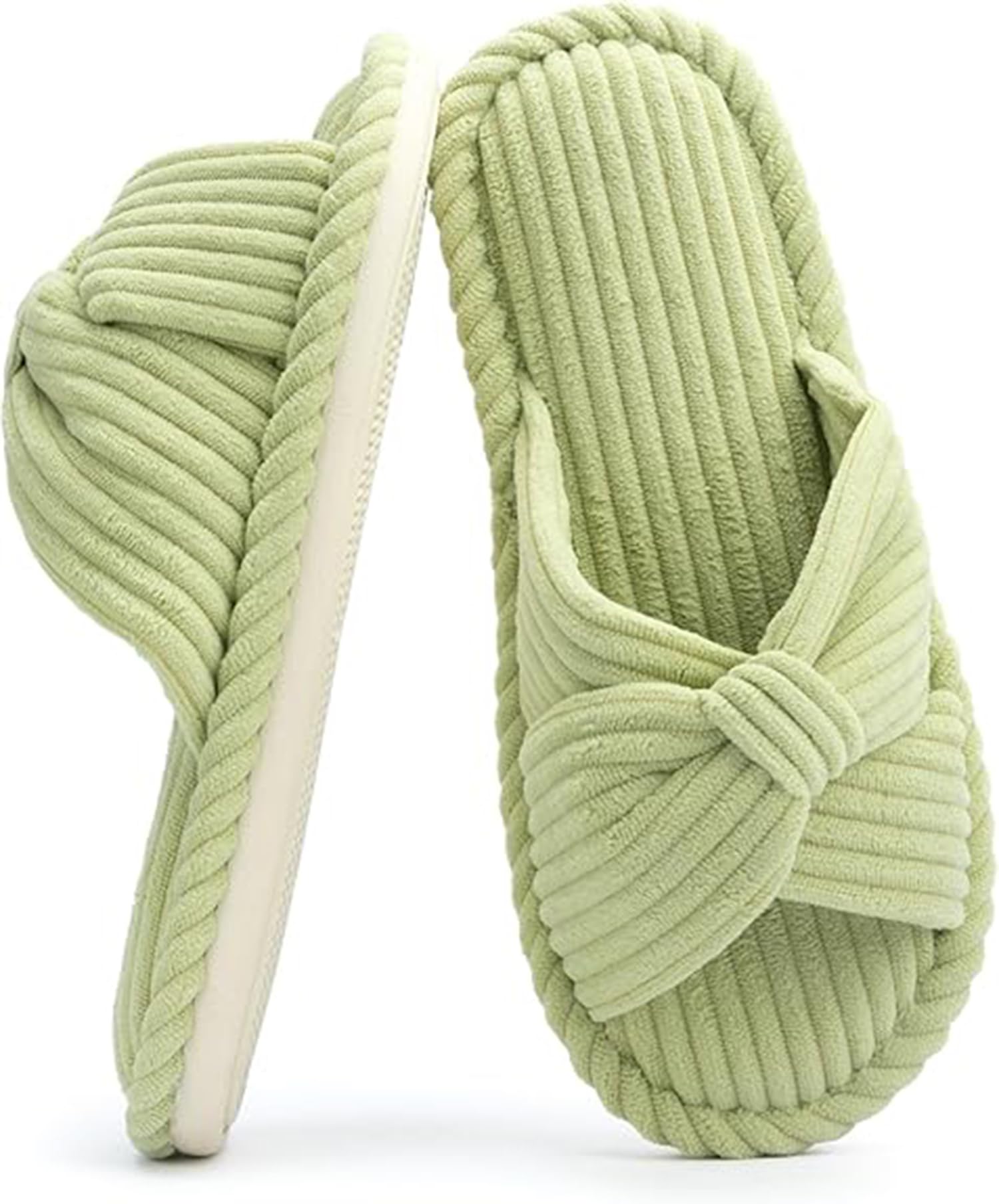 1 Pair Slippers for Women Memory Foam House Womens Slipper Slides Home Bedroom Bathroom Spa Open Toe Corduroy Bow Slippers Cozy Comfortable, Size 7-8