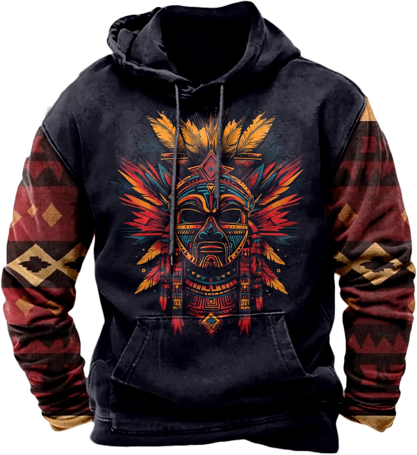 MARSVOVO Vintage Hoodies for Men American Flag Print Long Sleeve Y2K Spring Fall Oversized Hoodies with Drawstring