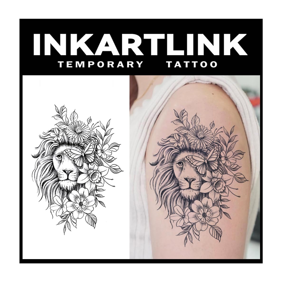 INKARTLINK Tattoo Tech, 2 Sheets Large Semi Permanent Tattoo, Adult Art Design Temporary Tattoos, Lasts 1-2 Weeks, Waterproof, Realistic Look, No