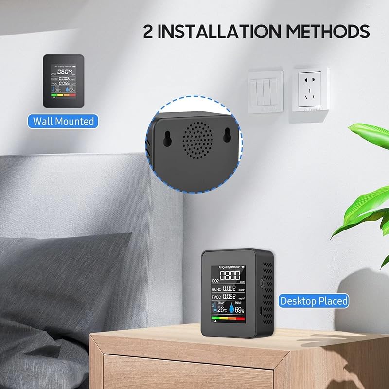Ejoyous CO2 mérő légtisztaság monitor TVOC HCHO hőmérséklet páratartalom detektor