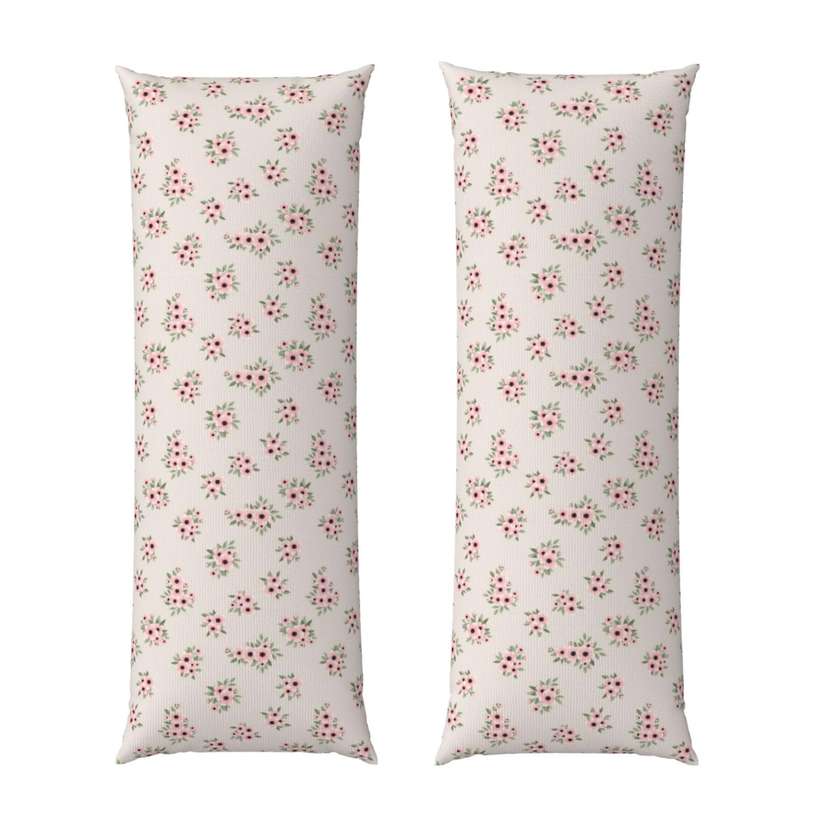 Body Pillow Cover 20x60 Pink Purple Daisy Flowers Green Leaves Floral, Zippered Microfiber Pillowcase, Soft Cozy Cushion Case, Wrinkle Fade Resistant for Bed Couch