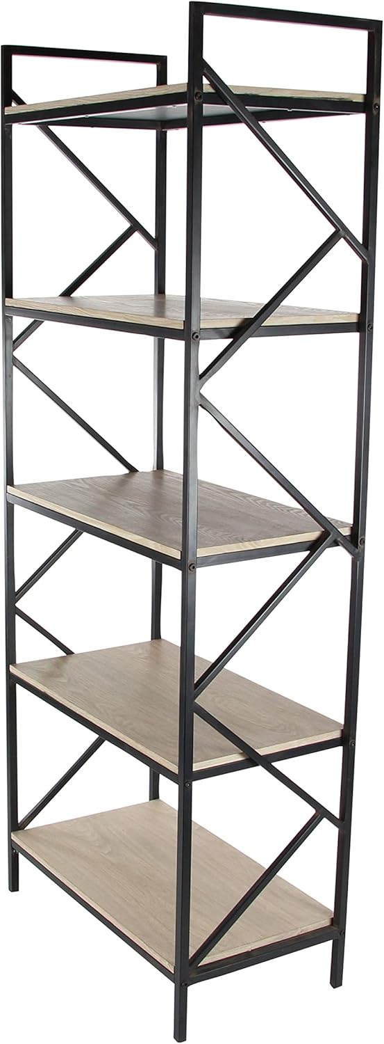 Industrial Brown Wood and Black Metal 5-Tier Étagère