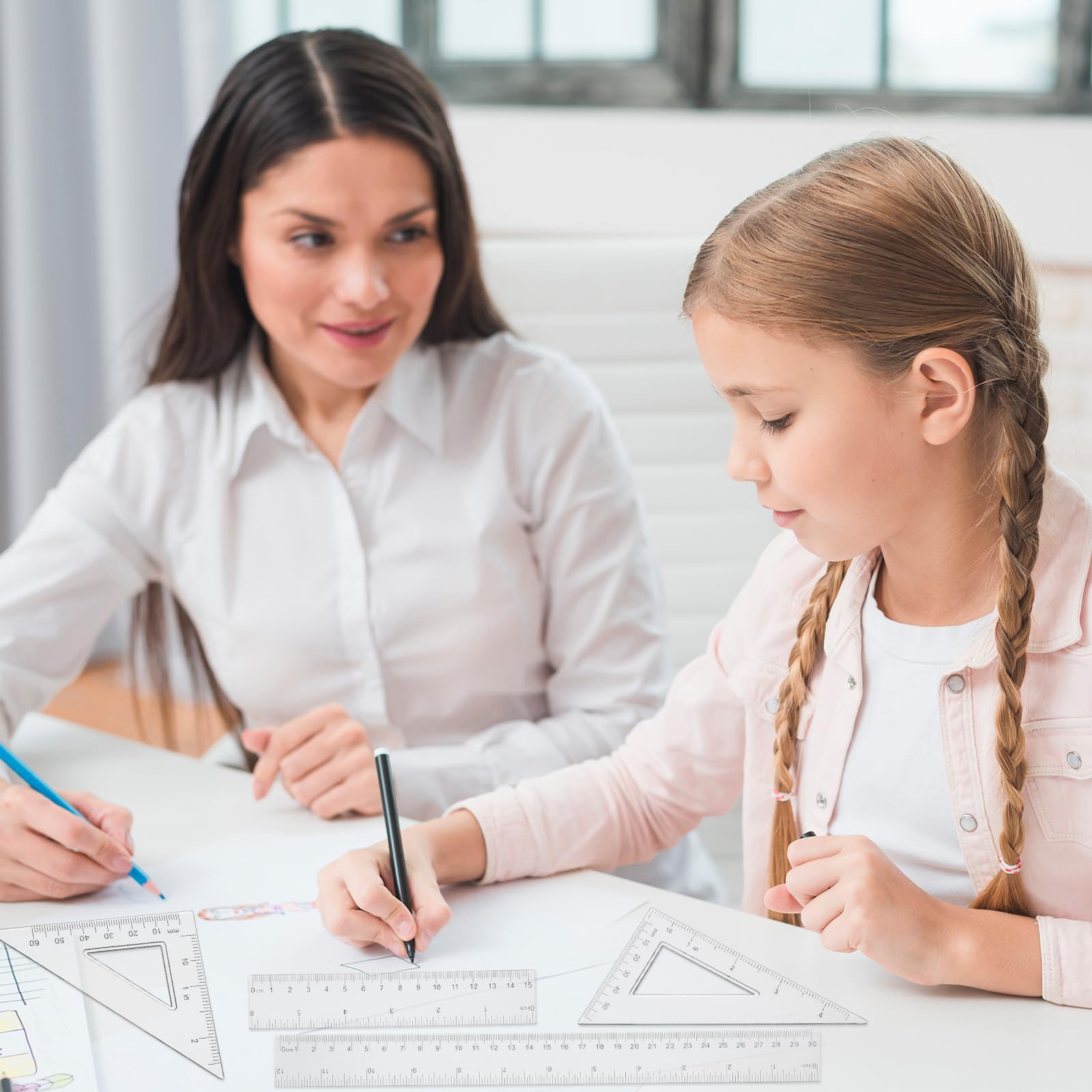 6PCS Small Clear Ruler 1 Set Plastic Geometry Set Includes 12 Inch 6 Inch Student Transparent Straight Rulers, 6" 4" Math Protractor, 30/60 and 45/90 Triangle Kids Ruler for School Office Supplies - Image 6