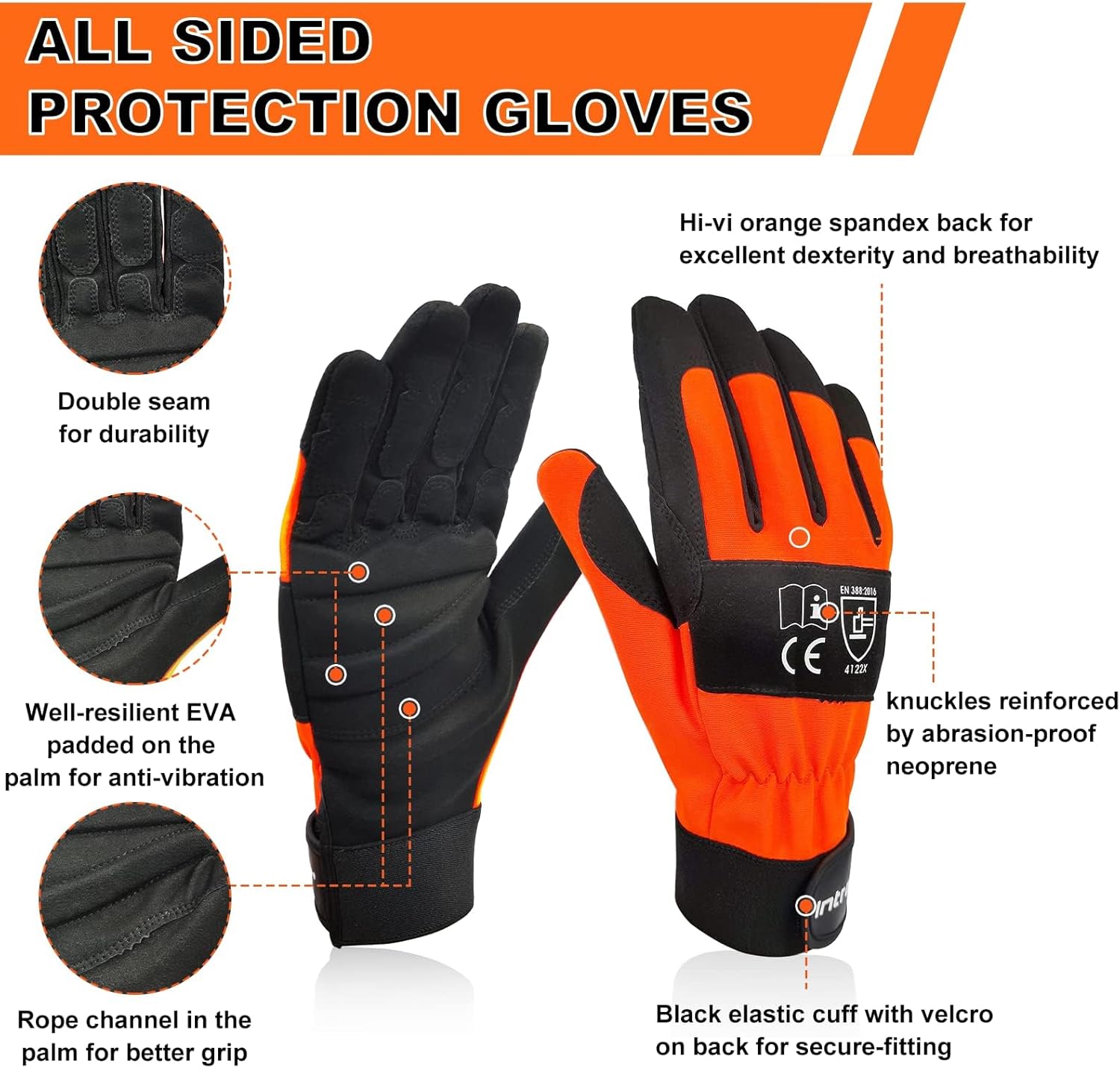 Chainsaw Gloves, Left Hand Protection, Class 1, Latest Standard EN ISO 11393-4, EN 388: 4122X