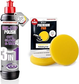 menzerna All-in-One polishing Kit I Car polishing Set with Menzerna One-Step Polish 3in1 (8oz) and 3.5 Inch Polishing Pad I Moderate Scratch Remover, high Gloss and Wax Kit for All Types of Vehicles