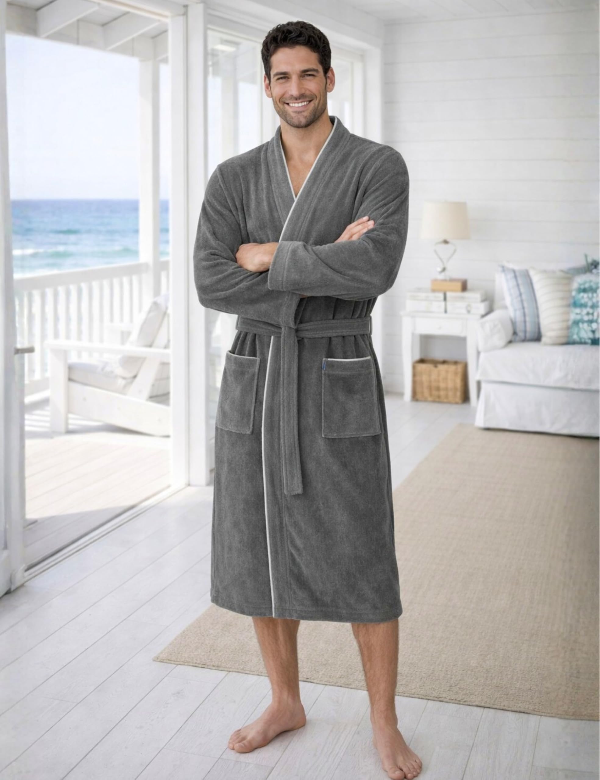 Morgenstern Bademantel Herren 100% Baumwolle Frottee Velours Saunamantel Kimono Lang Oeko Tex