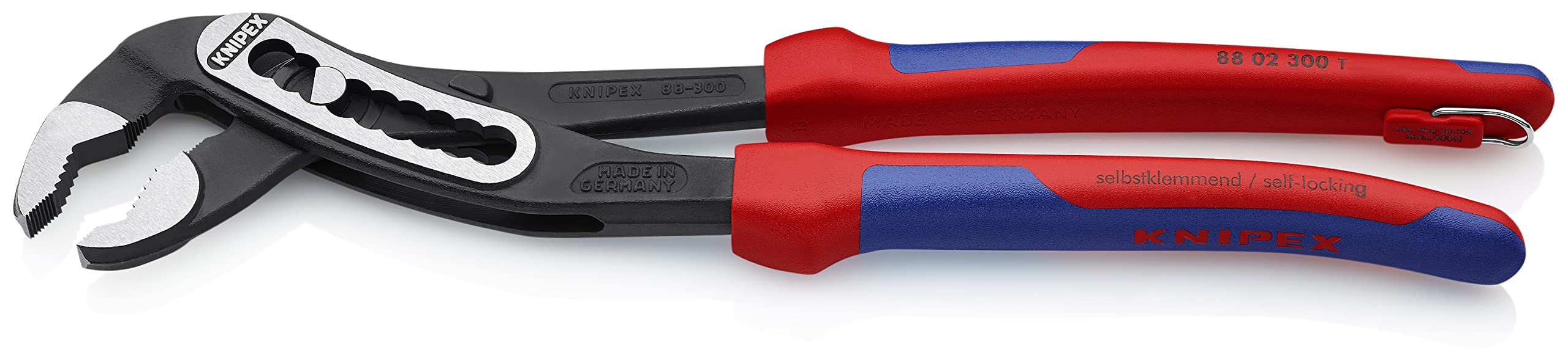 KNIPEX Alligator Tenaza de agarre pico loro con fundas multicomponentes, con anilla de fijación integrada para colocar, 88 02 300 T