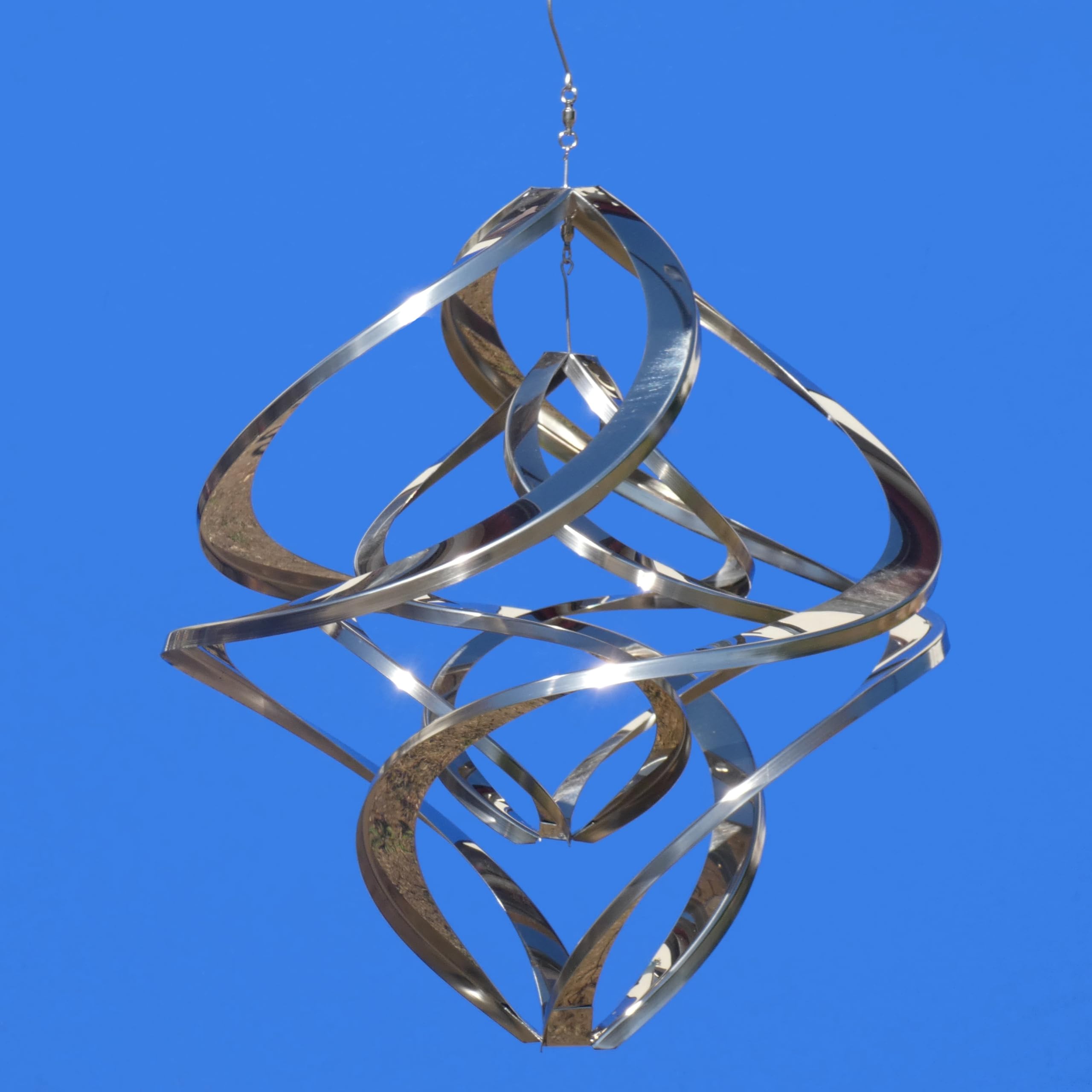 Pommerntraum ®| Edelstahlwindspiel Winddancer Twister Rostfrei Windskulptur | Windspiel Edelstahl Double-Twister Gartendekoration Gartenkunst Hängewindspiel Sonnenfänger Balancer (30 cm ohne Kristall XL)