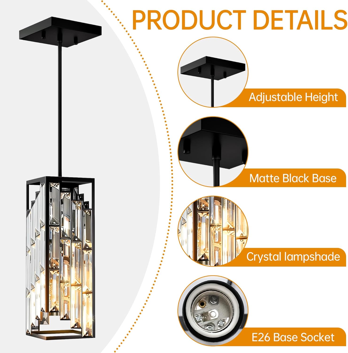 Black Pendant Lights Kitchen Island 2 Pack, Mini Crystal Chandeliers, Modern Pendant Lights Ceiling Lighting Fixtures for Kitchen Island, Dinning Room, Bedroom