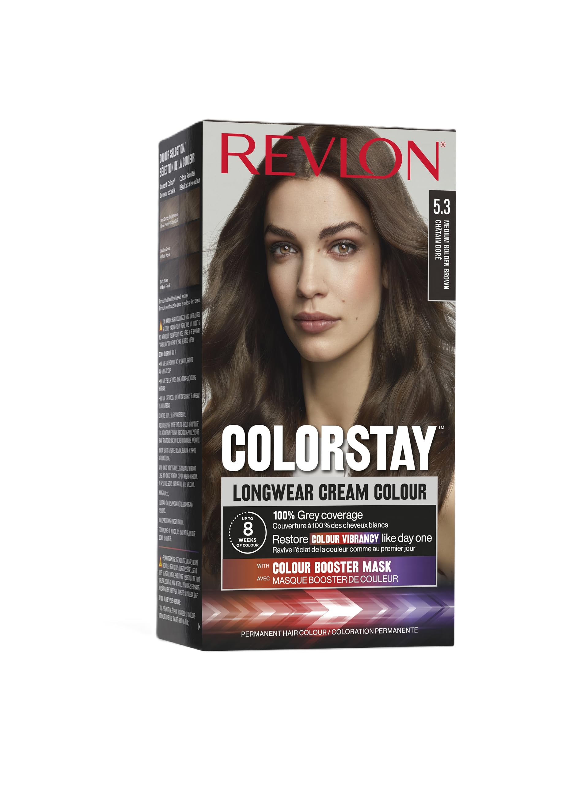 Revlon Colorstay Tinte Pelo Mujer, Coloración Permanente de larga duración, Incluye mascarilla potenciadora del color, Hasta 8 semanas de color, Tono 5.3 Castaño Claro Dorado