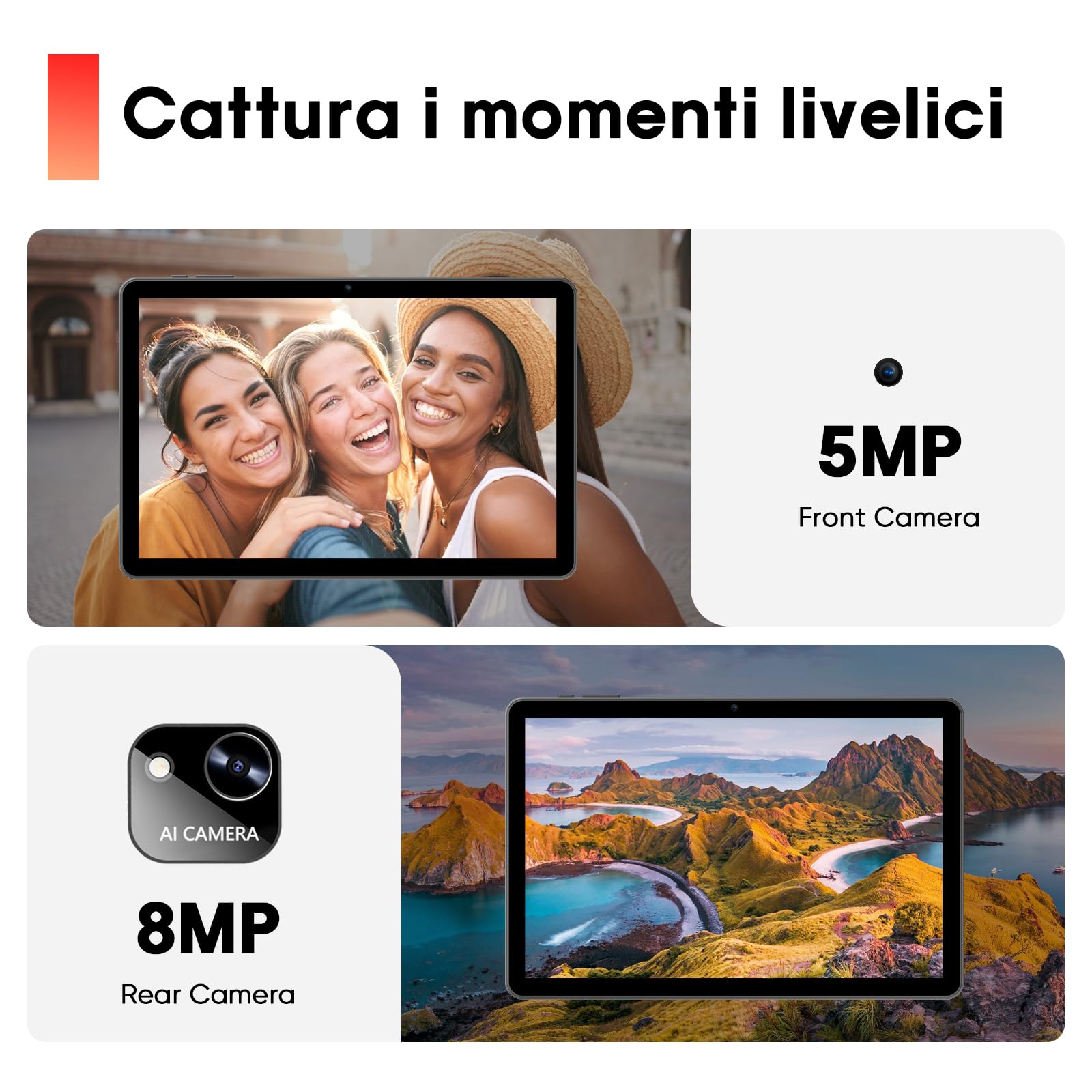 Raemond Tablet Android 15 10,1 pollici con Tastiera, Octa-Core T30, 18GB RAM, 128GB Memoria fino a 1TB TF, Display IPS 1280×800, WiFi 2.4G/5G, BT 5.2, GPS, Face ID, USB-C, Batteria 6000mAh, Nero