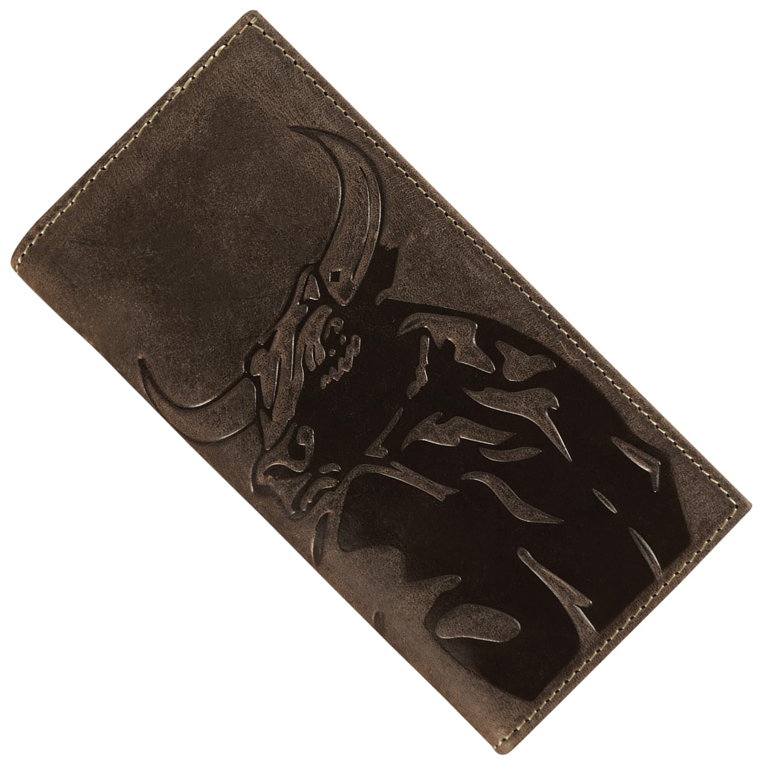 ELIZO Leather Long Wallet for Men Western Wallet Rodeo Mens Wallet Flat Bifold Wallets for Men Biker Billfold Wallet for Men Cowboy Wallet RFID Wallet for Men with Credit Card Holder